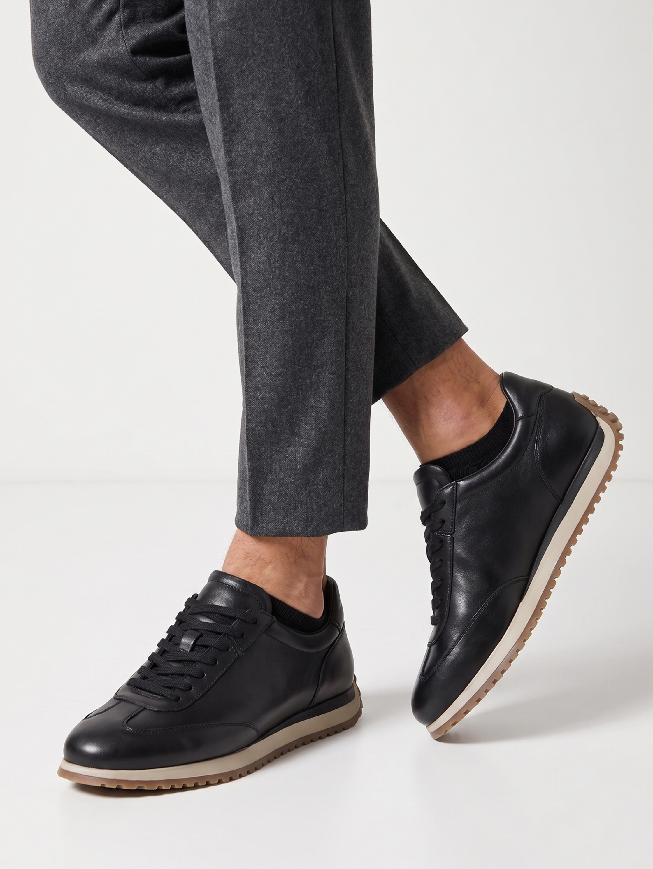 Black Retro Gum Sole Smart Leather Casual Shoes