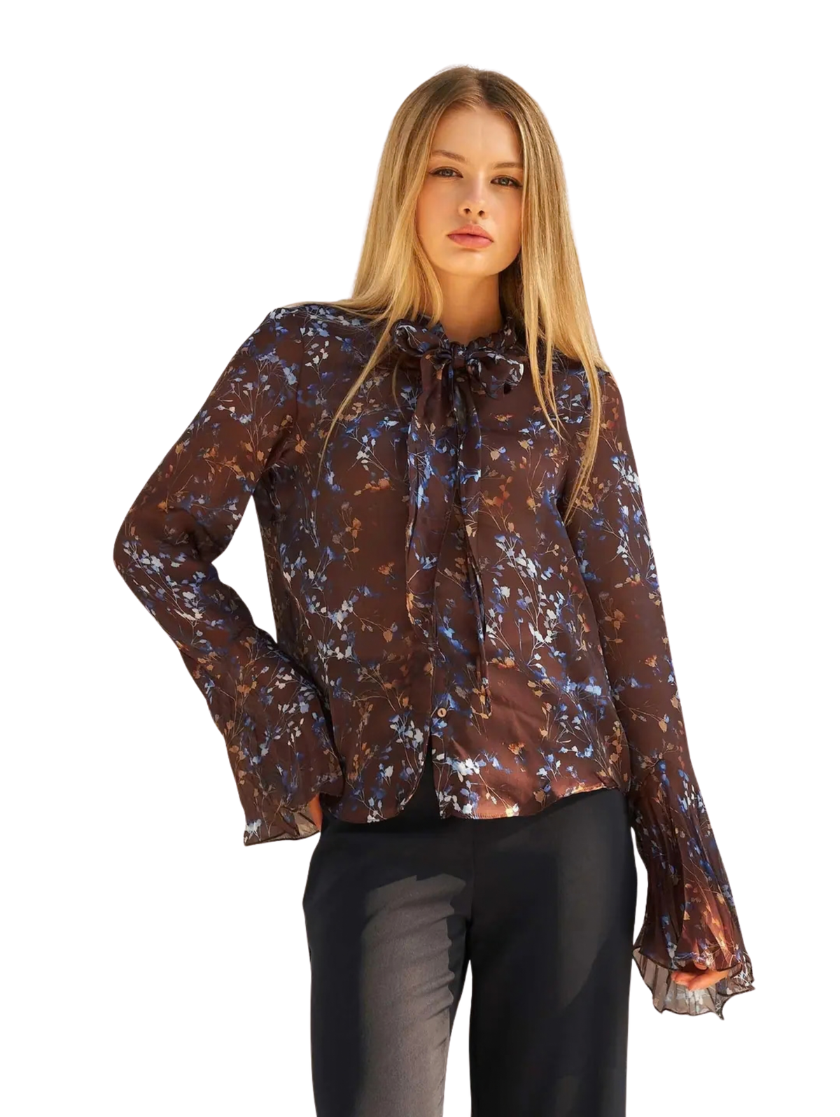 Brown Floral Bow Shirt