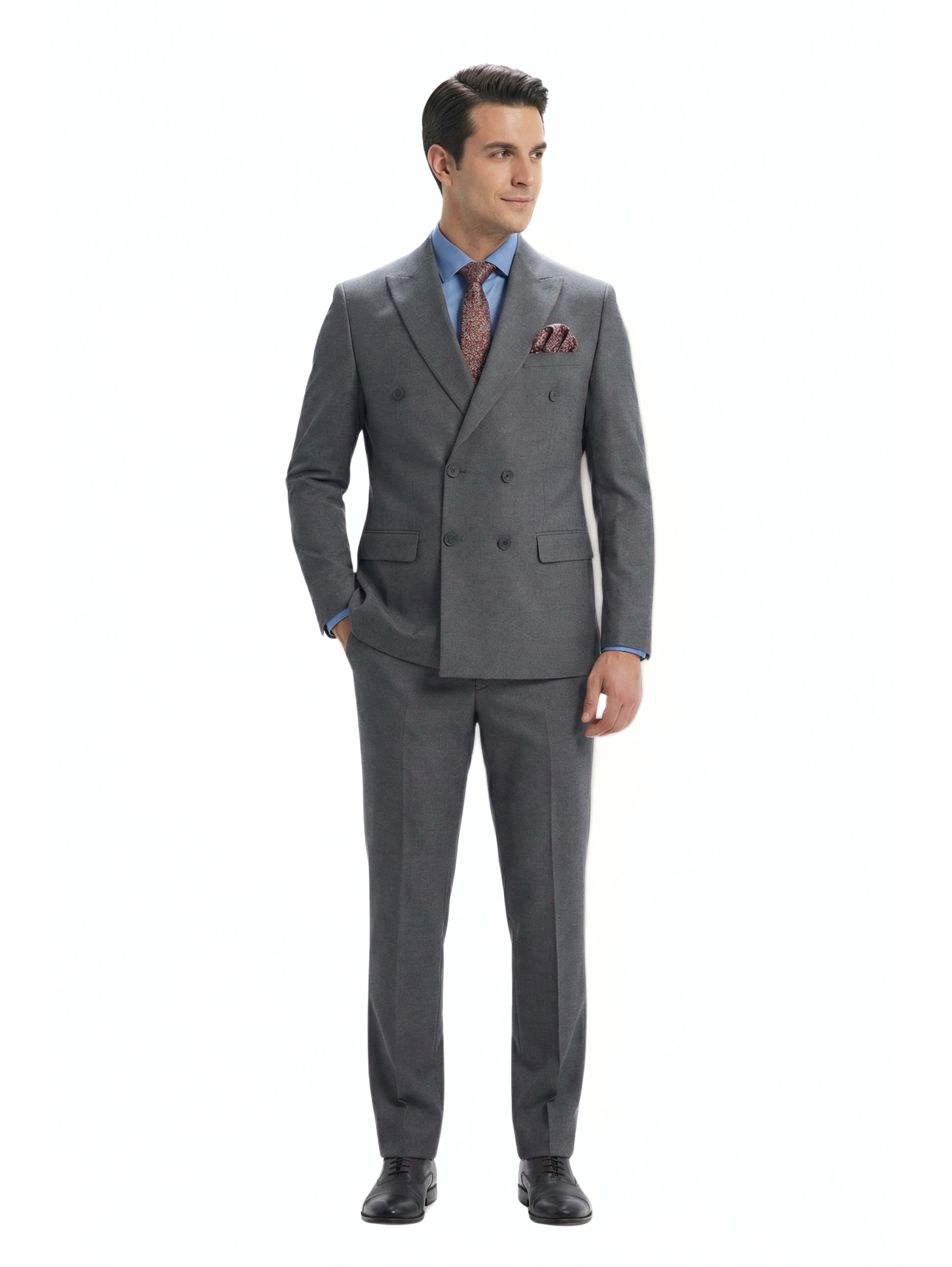 Classic Business Double-breasted Dark Grey Suit