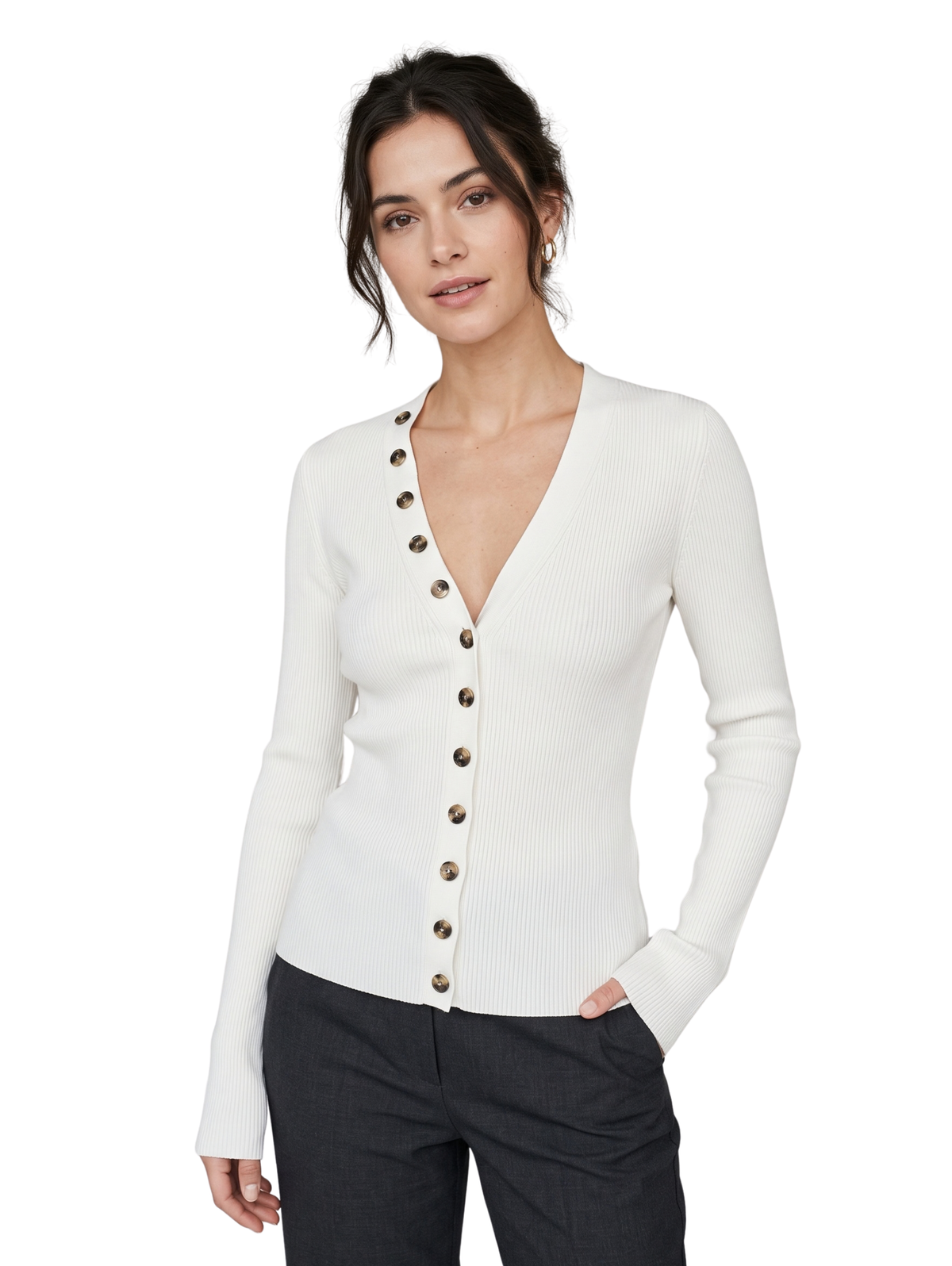 White V.Neckline Pullover