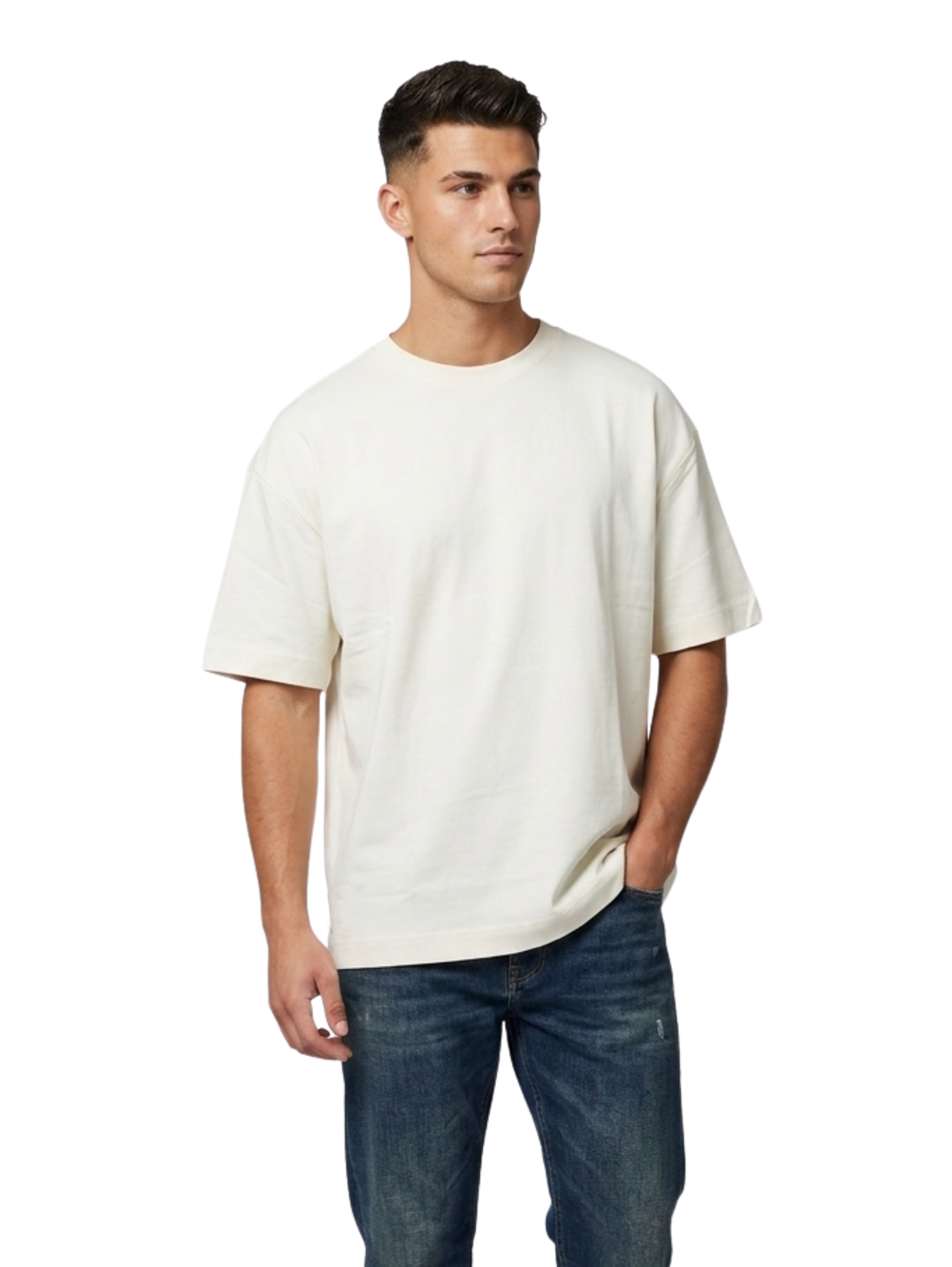 Oversized Milky Short-Sleeved T-Shirt With Back Design