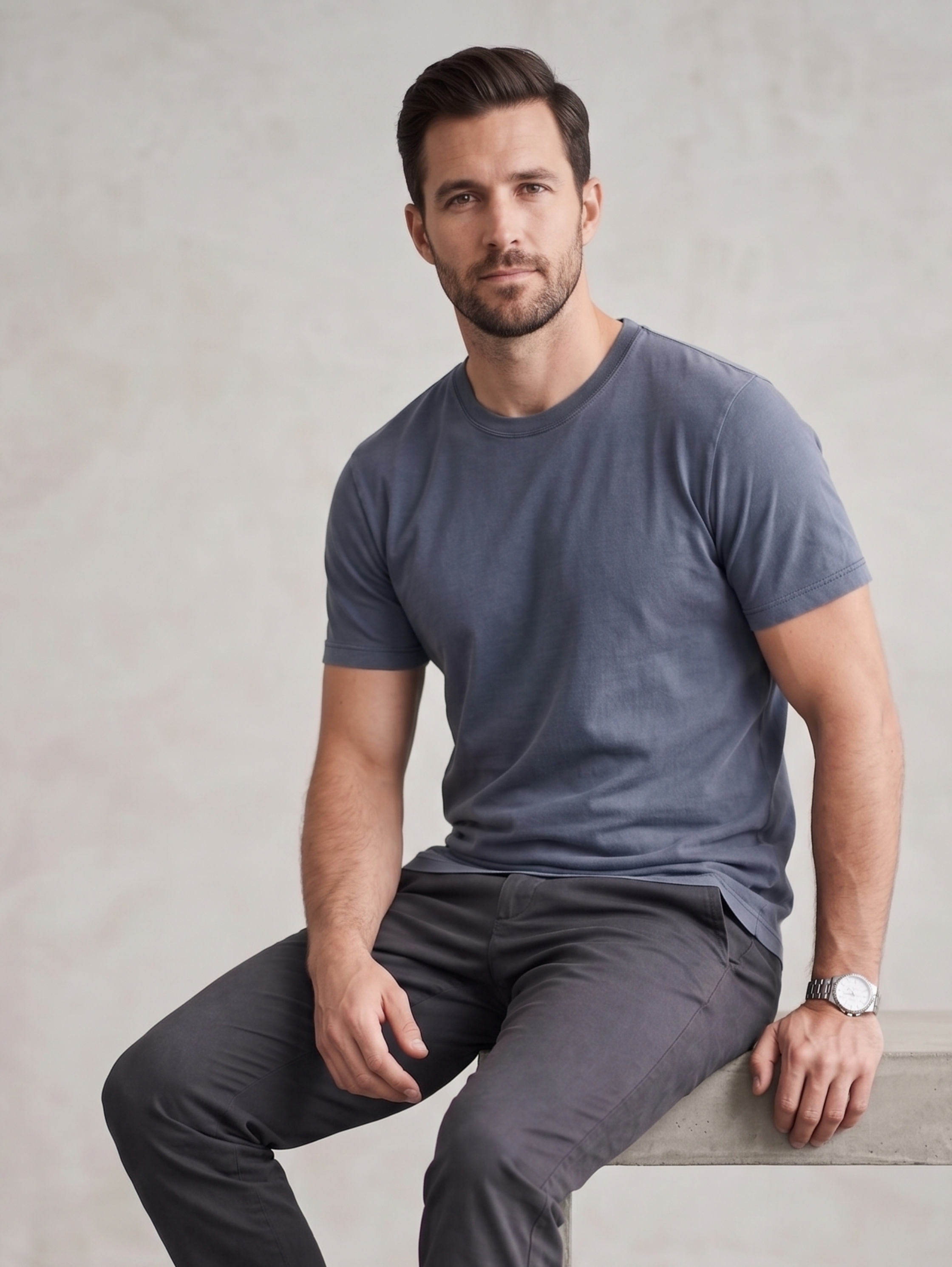 Navy Regular Fit T-Shirt With Round Neck Line