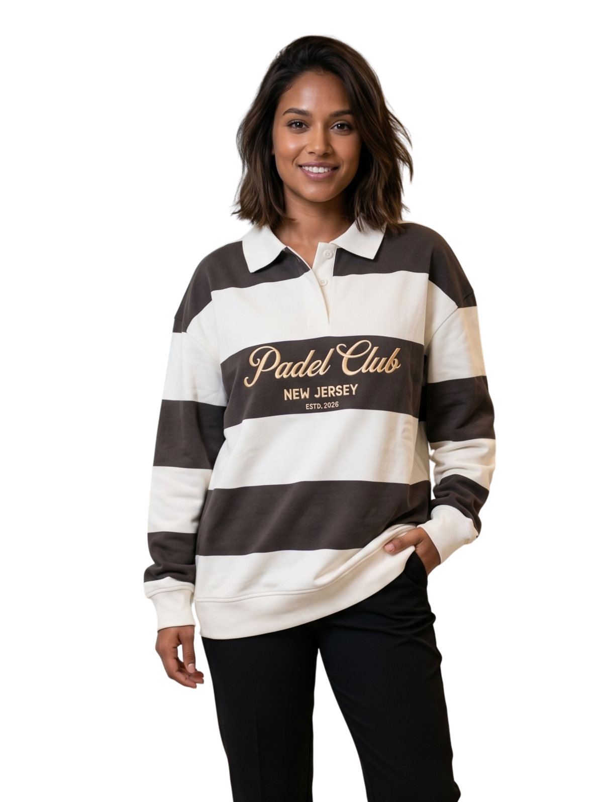 Brown Striped Polo Sweartshirt