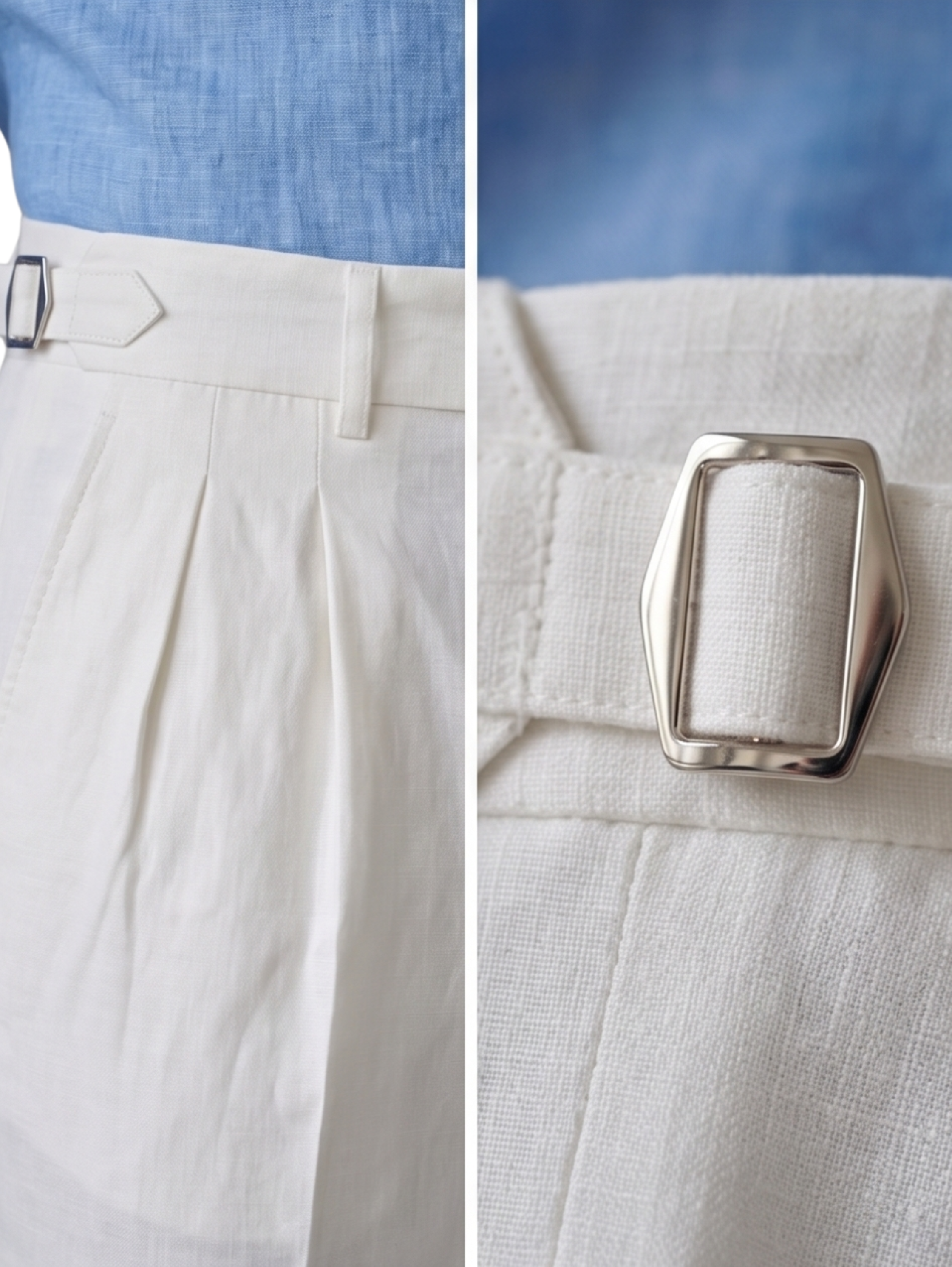 Classic White Double-Pleated Cuffed Pants