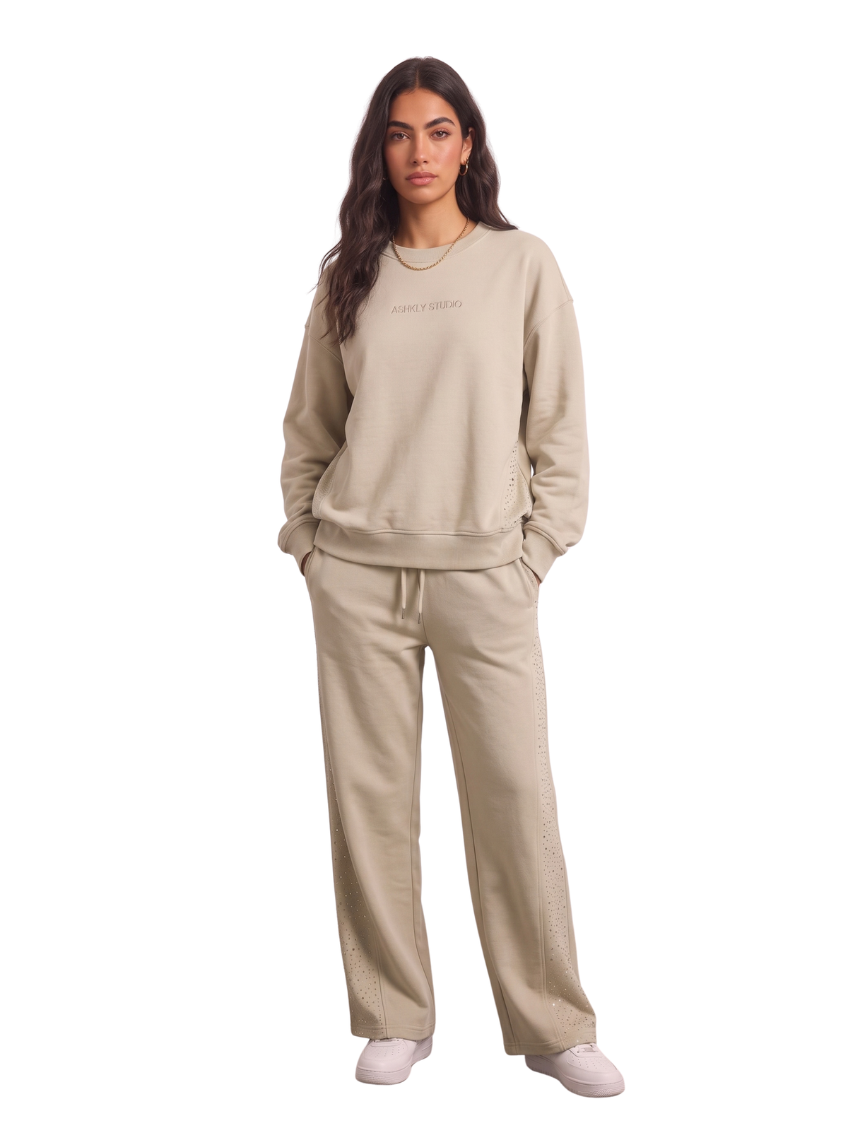 Beige Sweatshirt And Pant Set
