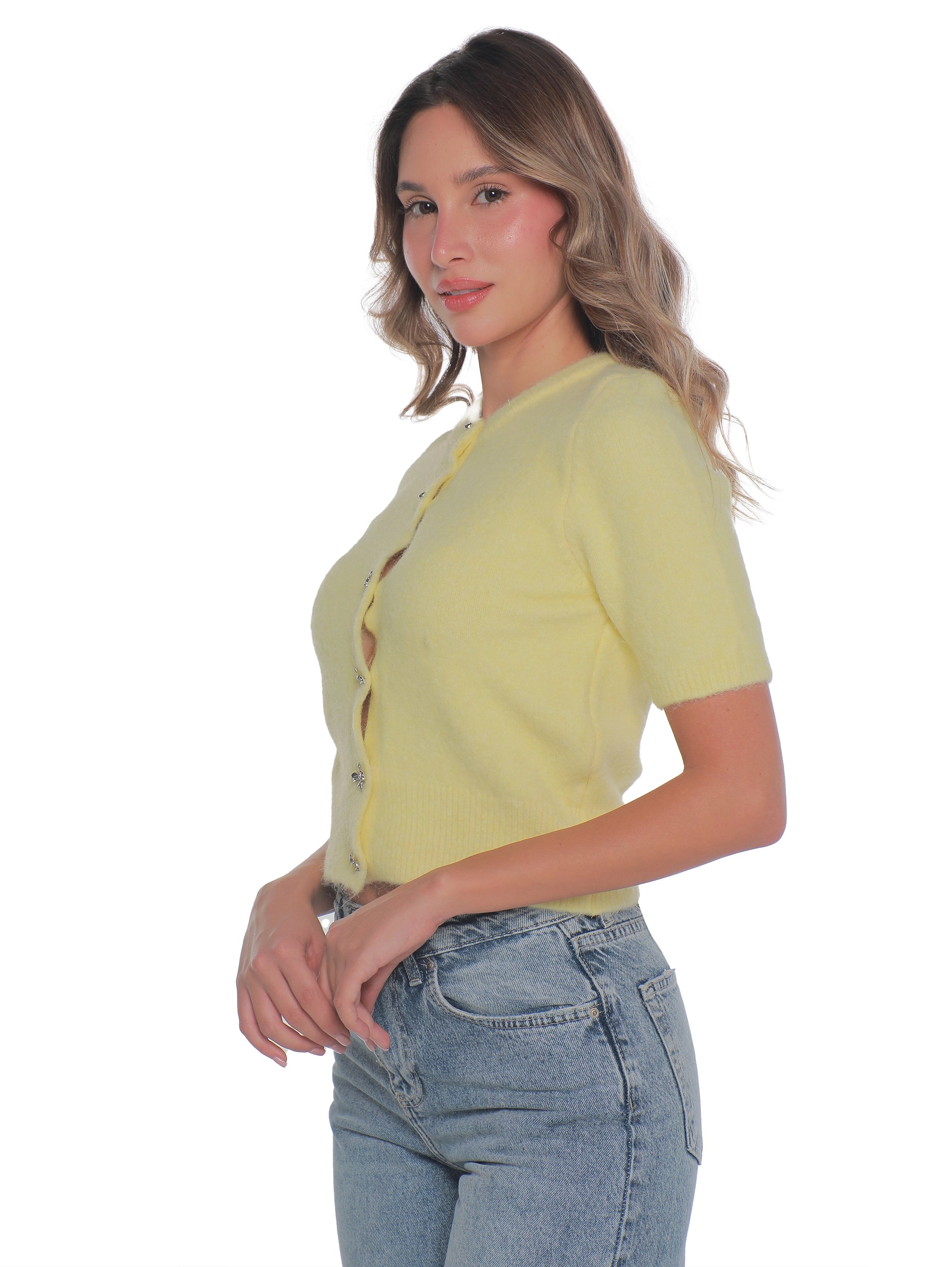 Yellow Short Sleeve Pullover With Button To Close