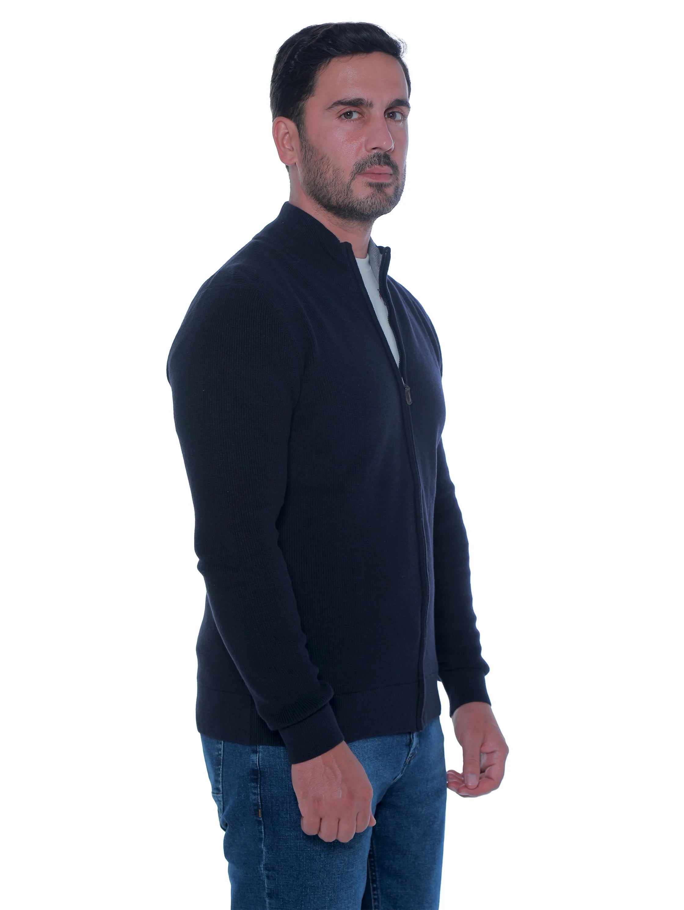Navy Pullover With Full Zipper To Close