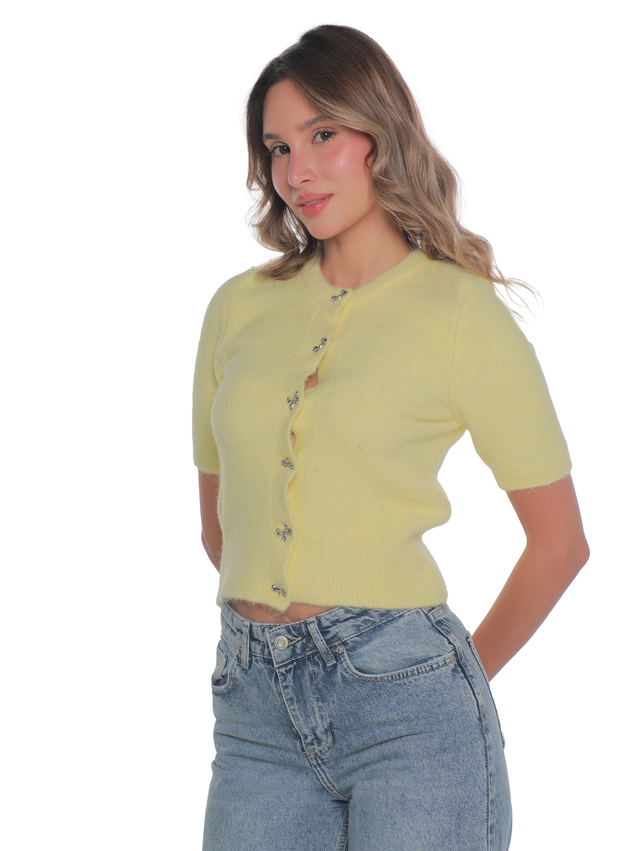 Yellow Short Sleeve Pullover With Button To Close