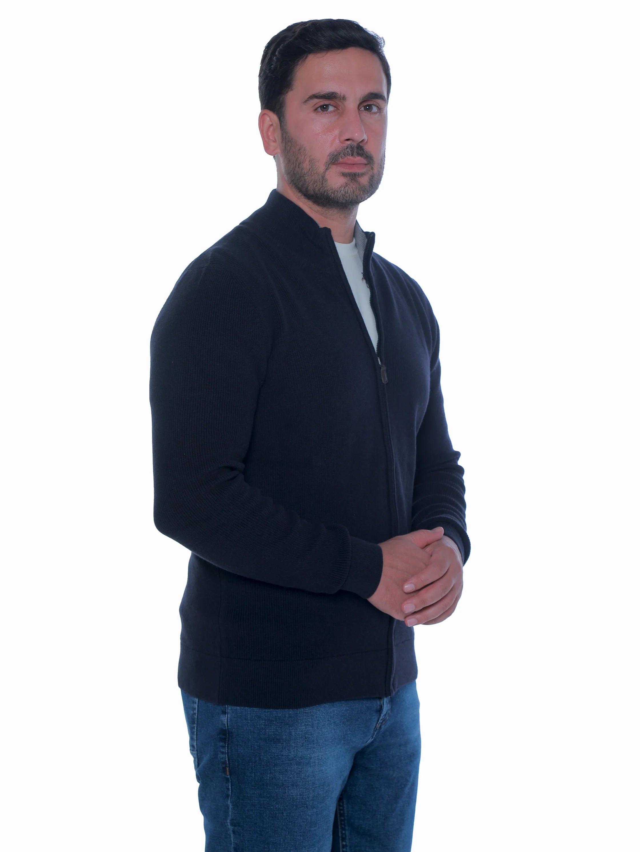 Navy Pullover With Full Zipper To Close