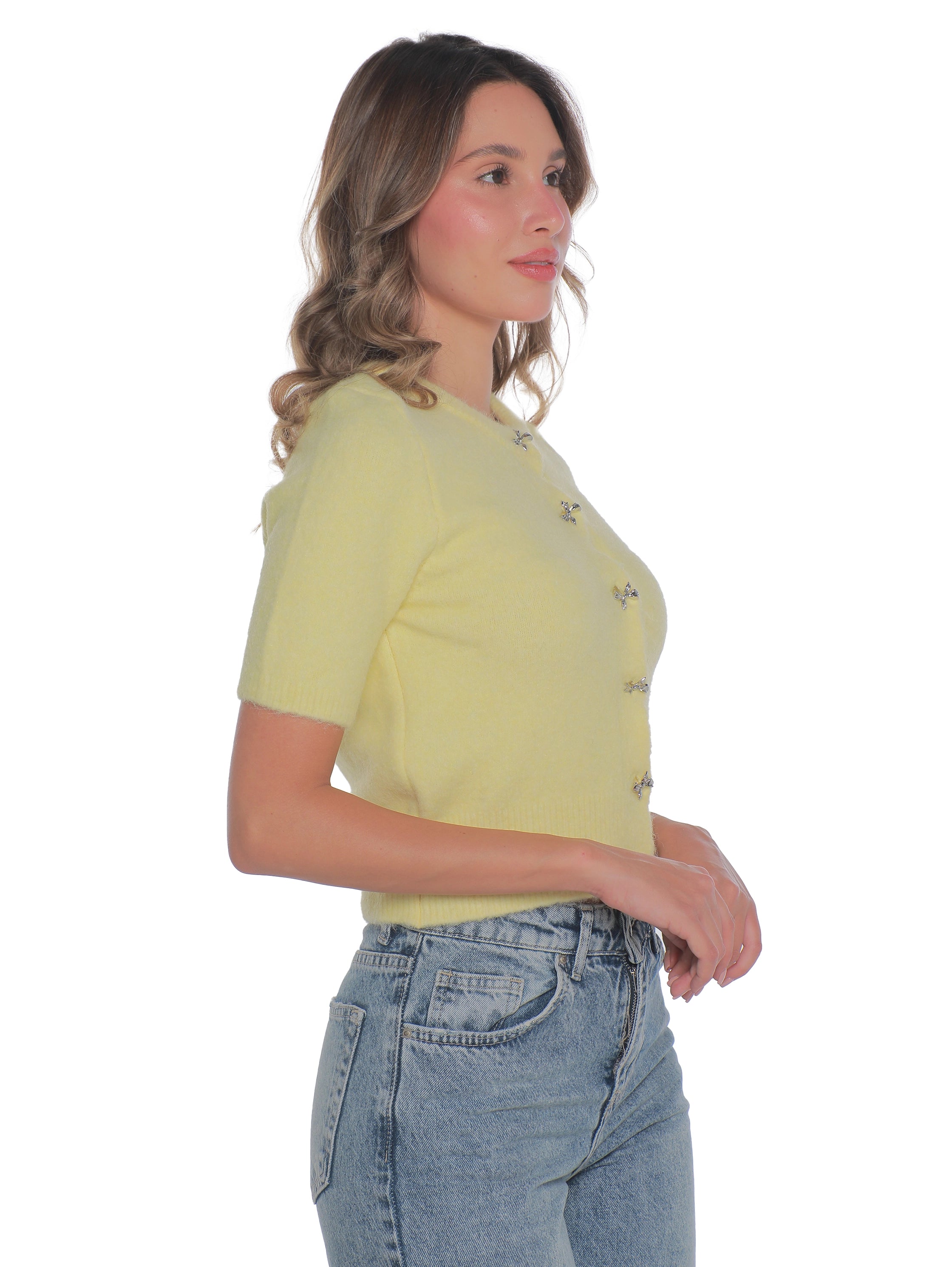 Yellow Short Sleeve Pullover With Button To Close