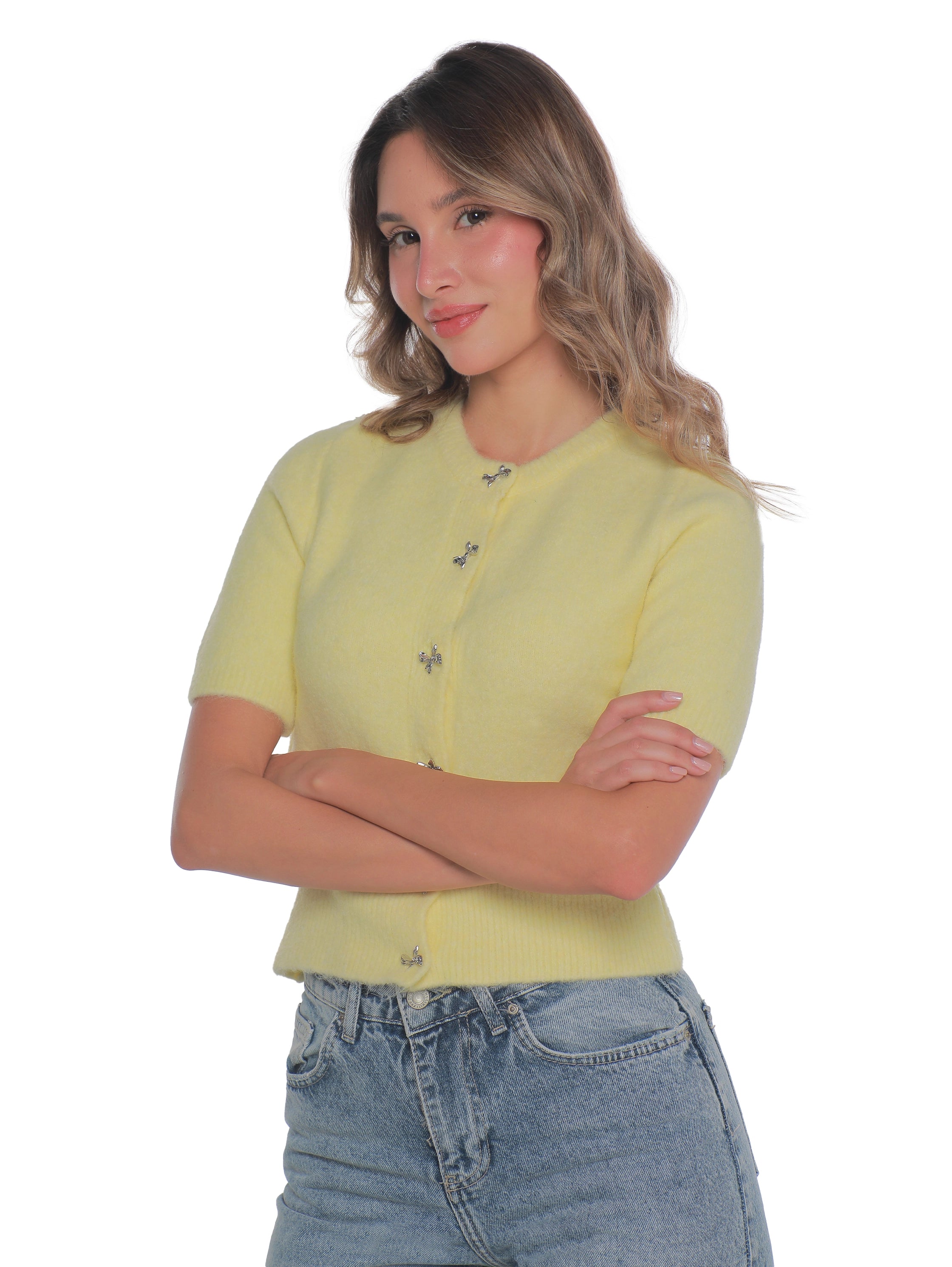 Yellow Short Sleeve Pullover With Button To Close