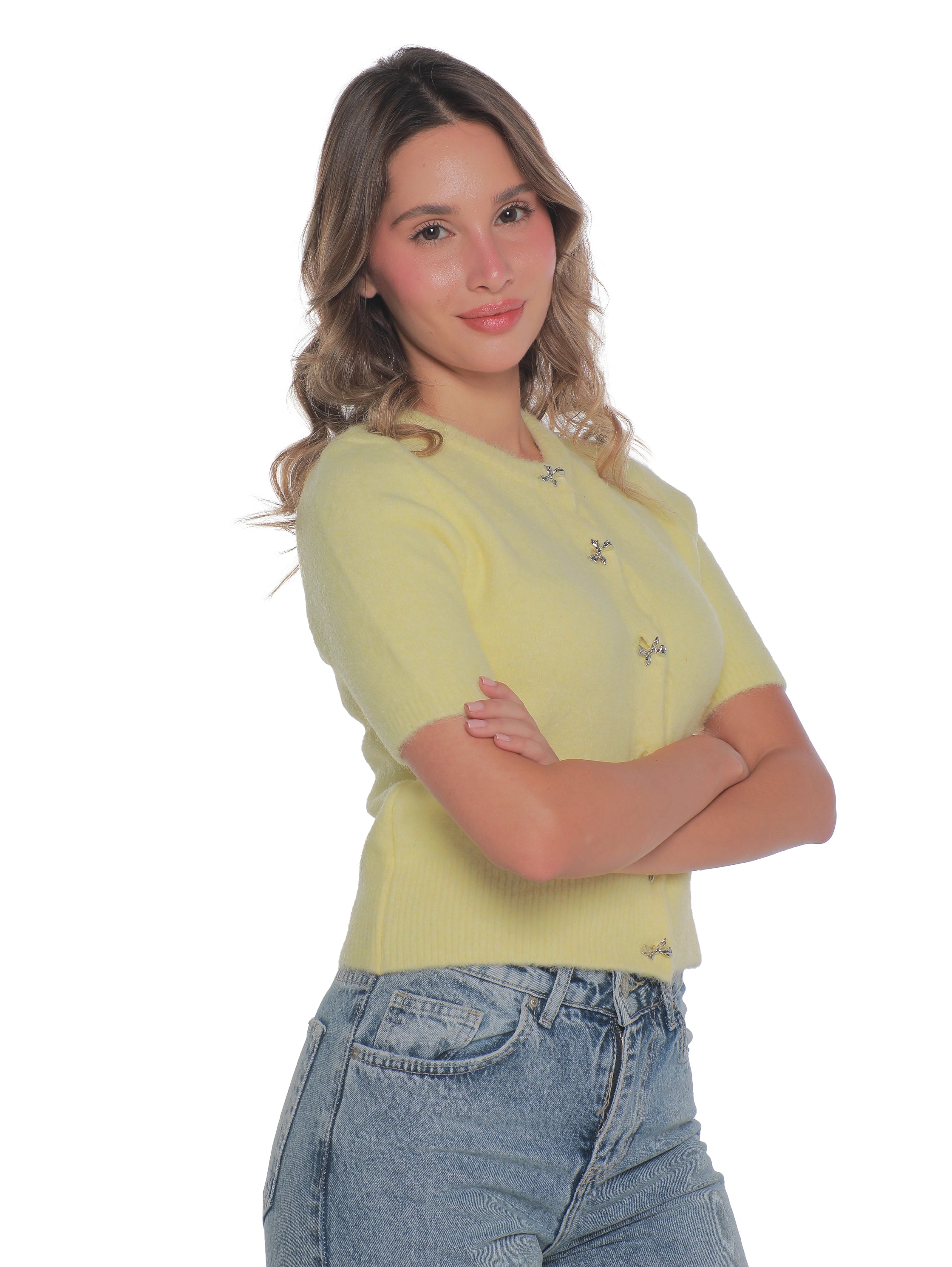 Yellow Short Sleeve Pullover With Button To Close