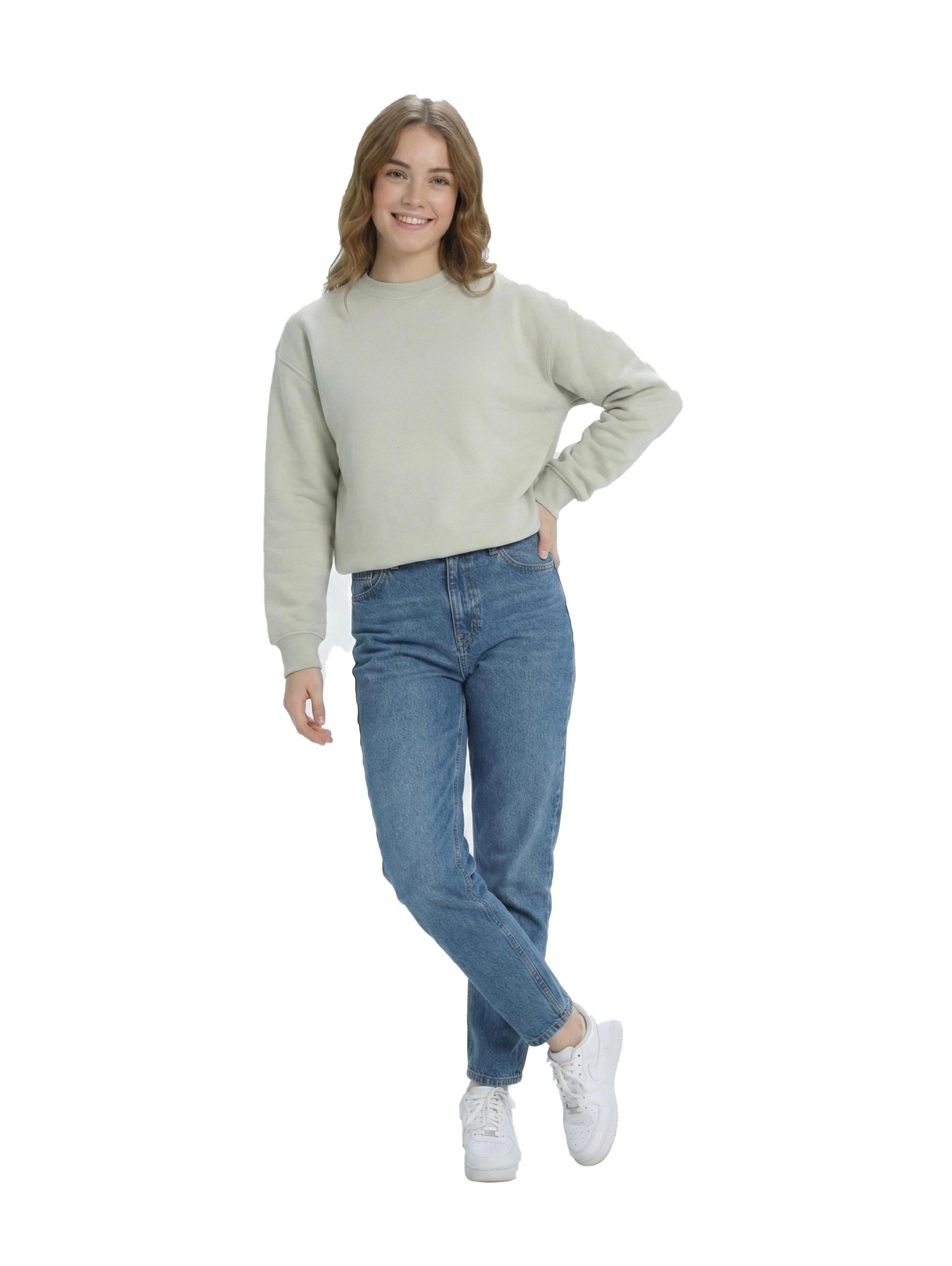 Long Sleeve Stone Round Neck Sweater