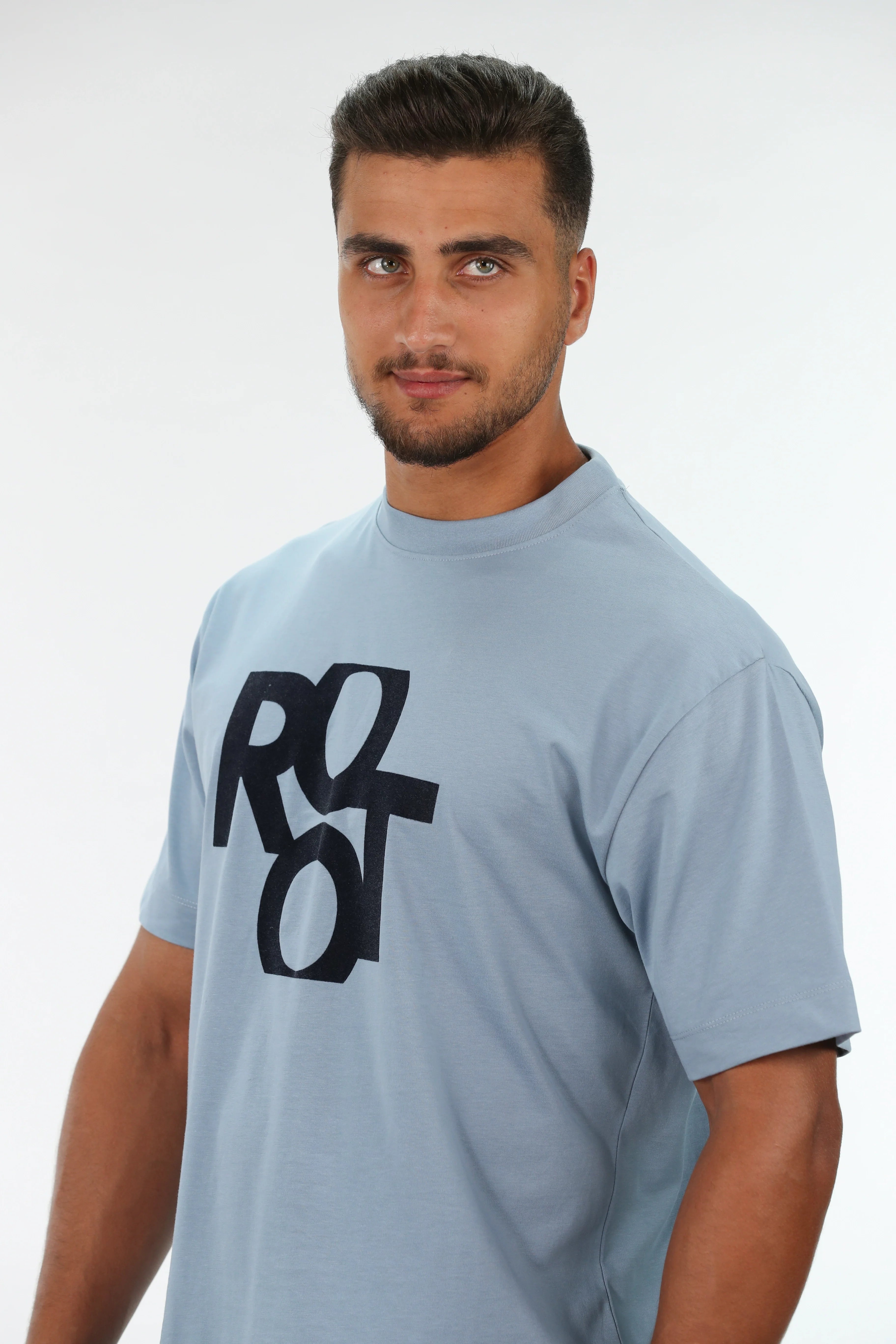 Oversized Blue T-shirt With "Root" Front Design