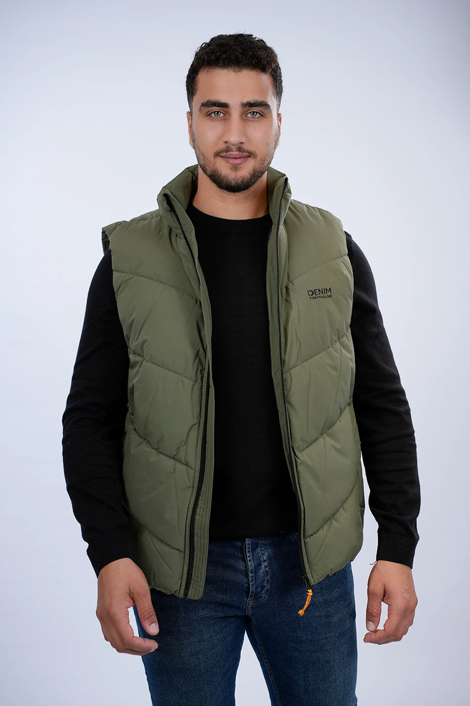 Tom Tailor Olive Puffer Vest With A Logo