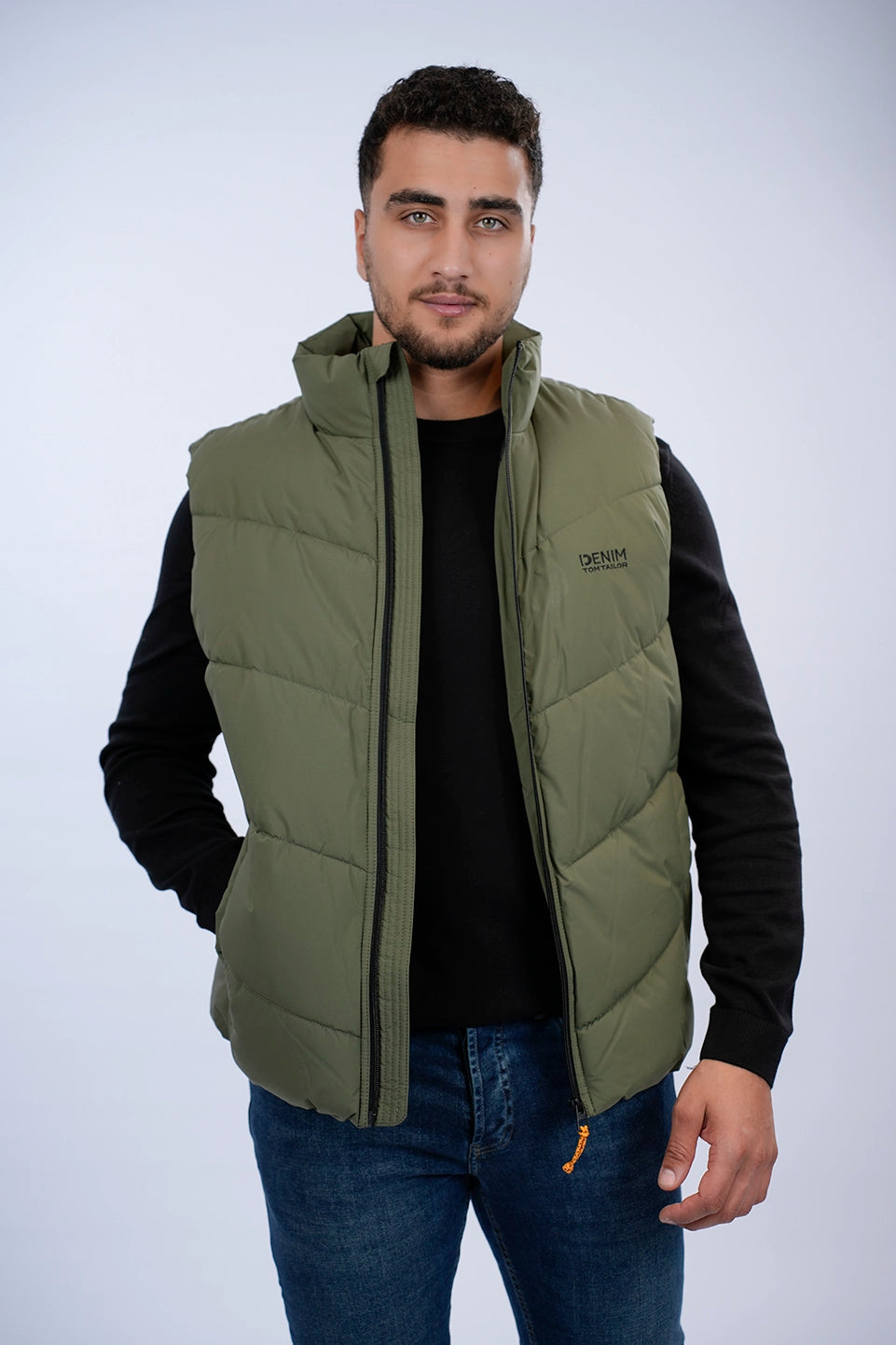 Tom Tailor Olive Puffer Vest With A Logo