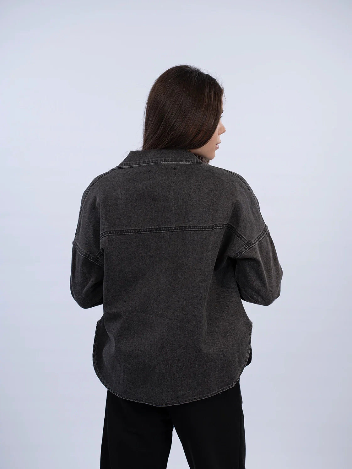 Dark Grey Denim Jacket With Chest Pockets