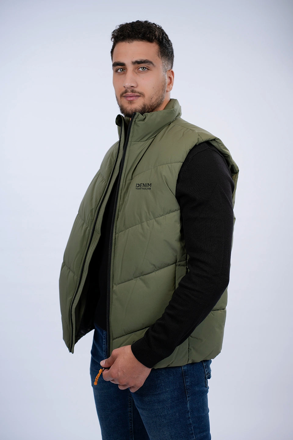 Tom Tailor Olive Puffer Vest With A Logo