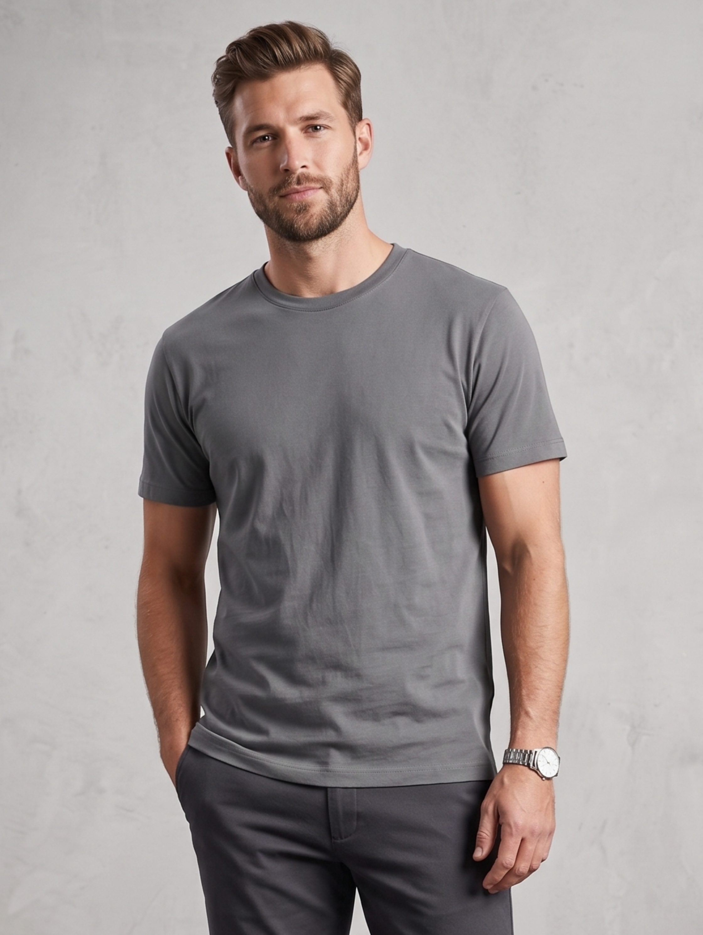 Grey Regular Fit T-Shirt With Round Neck Line