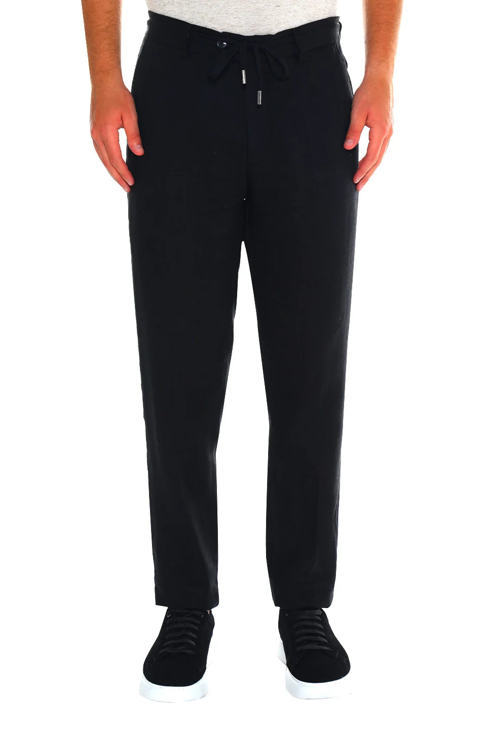 Black Linen Pant With Waisted Tie