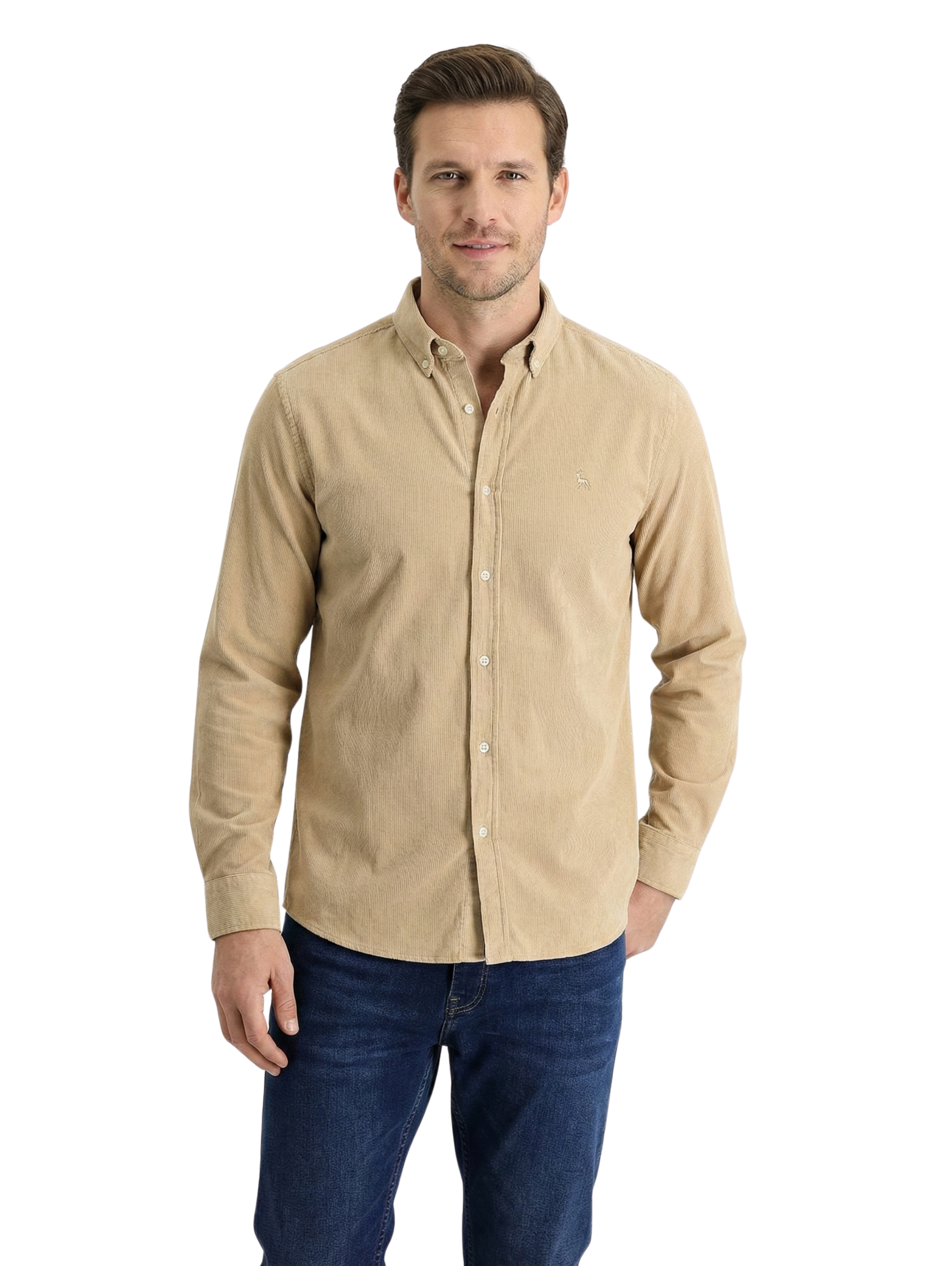 Beige Buttoned Ribbed Velvet Shirt