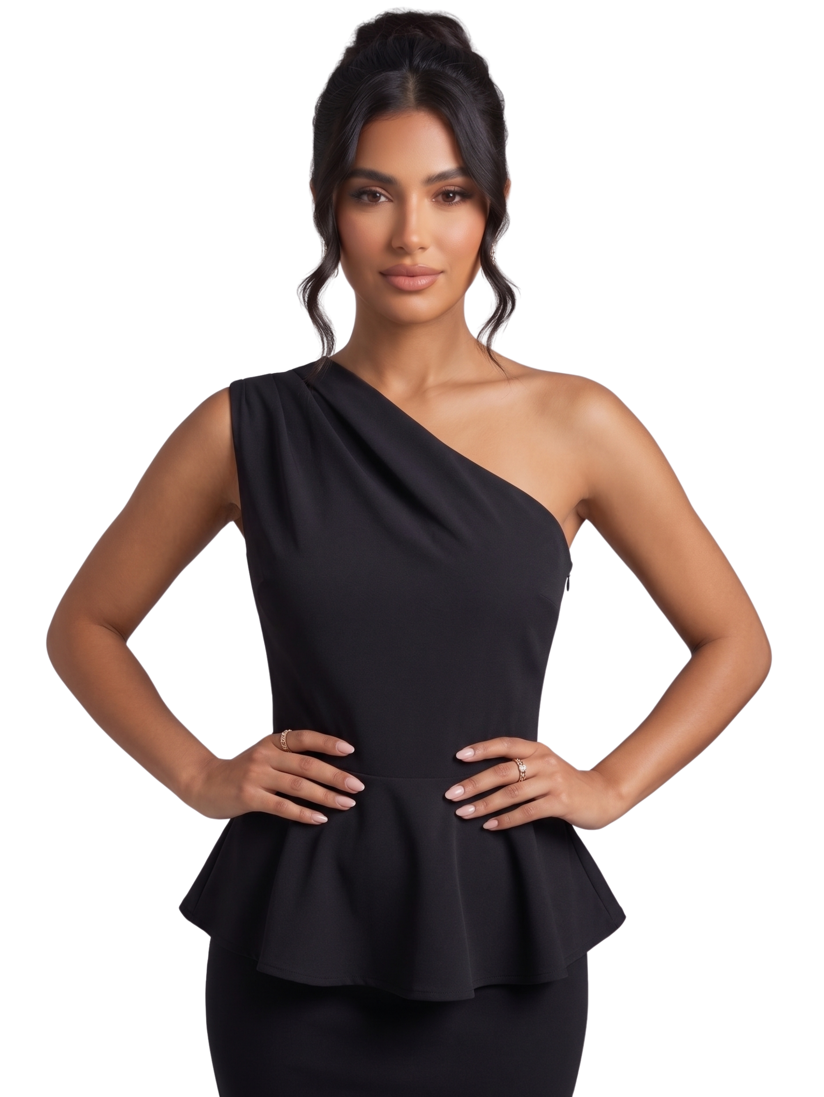 Black One Shoulder Peplum Top