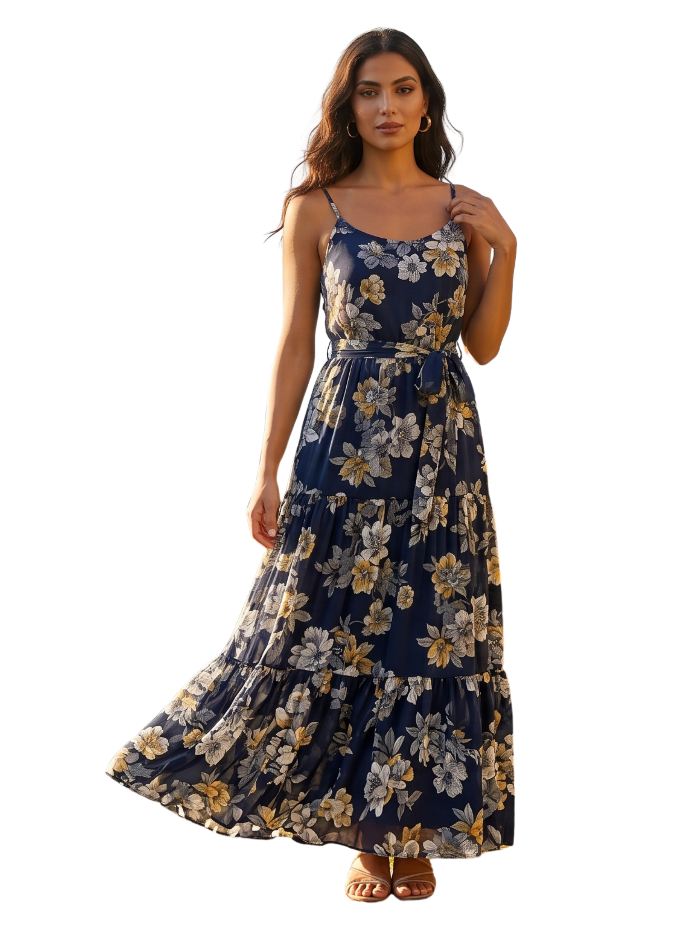 Navy Sleeveless Flowy Floral Maxi Dress
