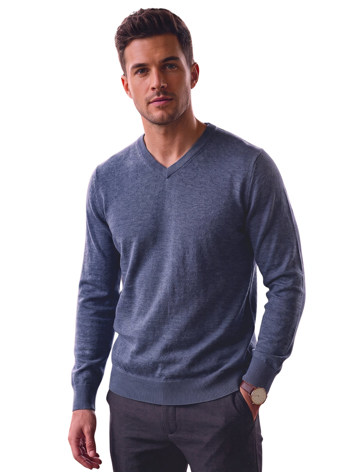 L.Navy V.Neck Pullover