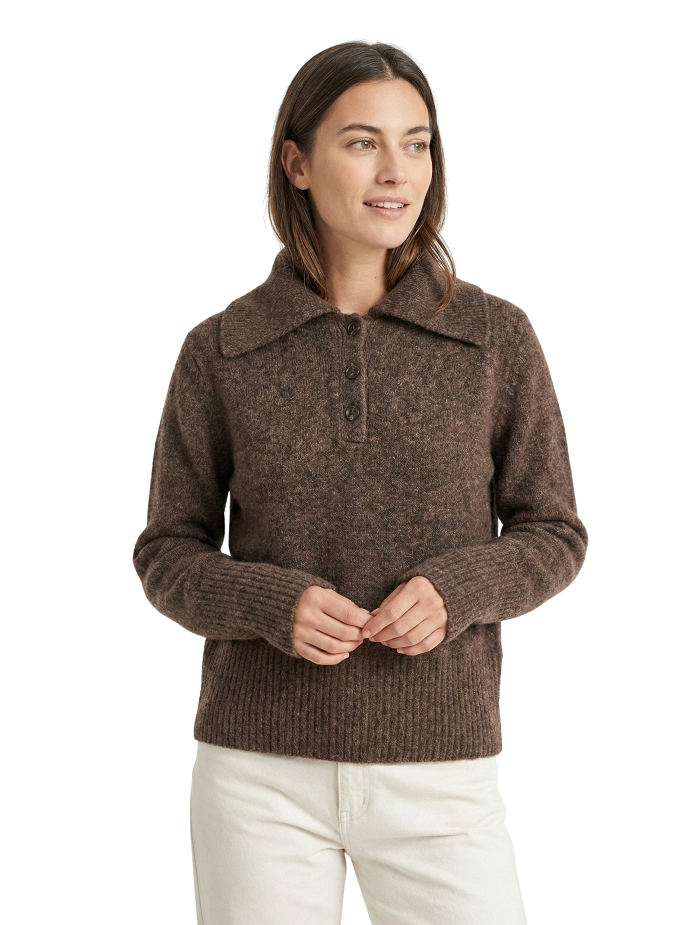 Long Sleeve Warm Brown Pullover With Collar