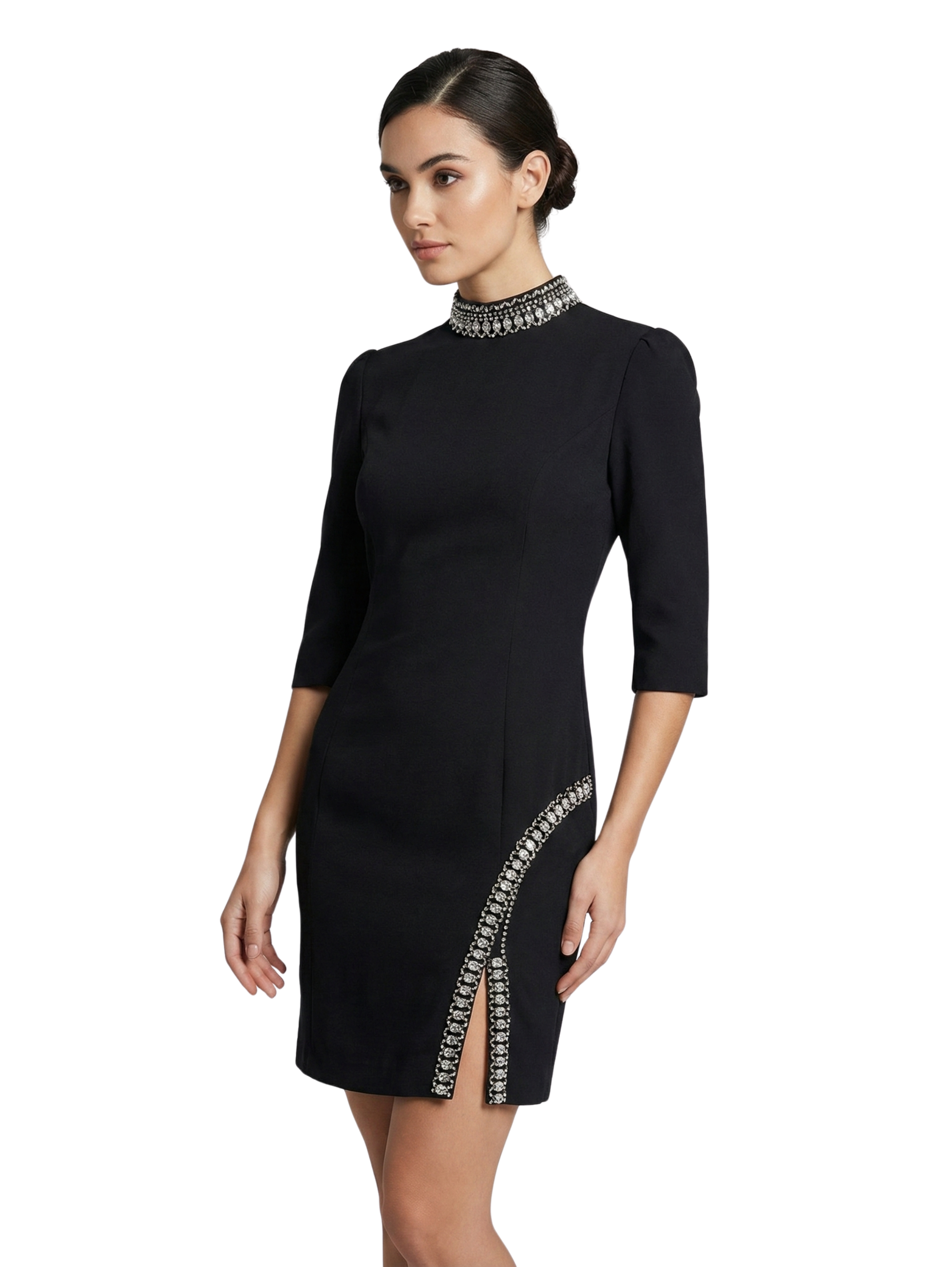 Classy Black Dress Stand Up Collar With Glitter Design