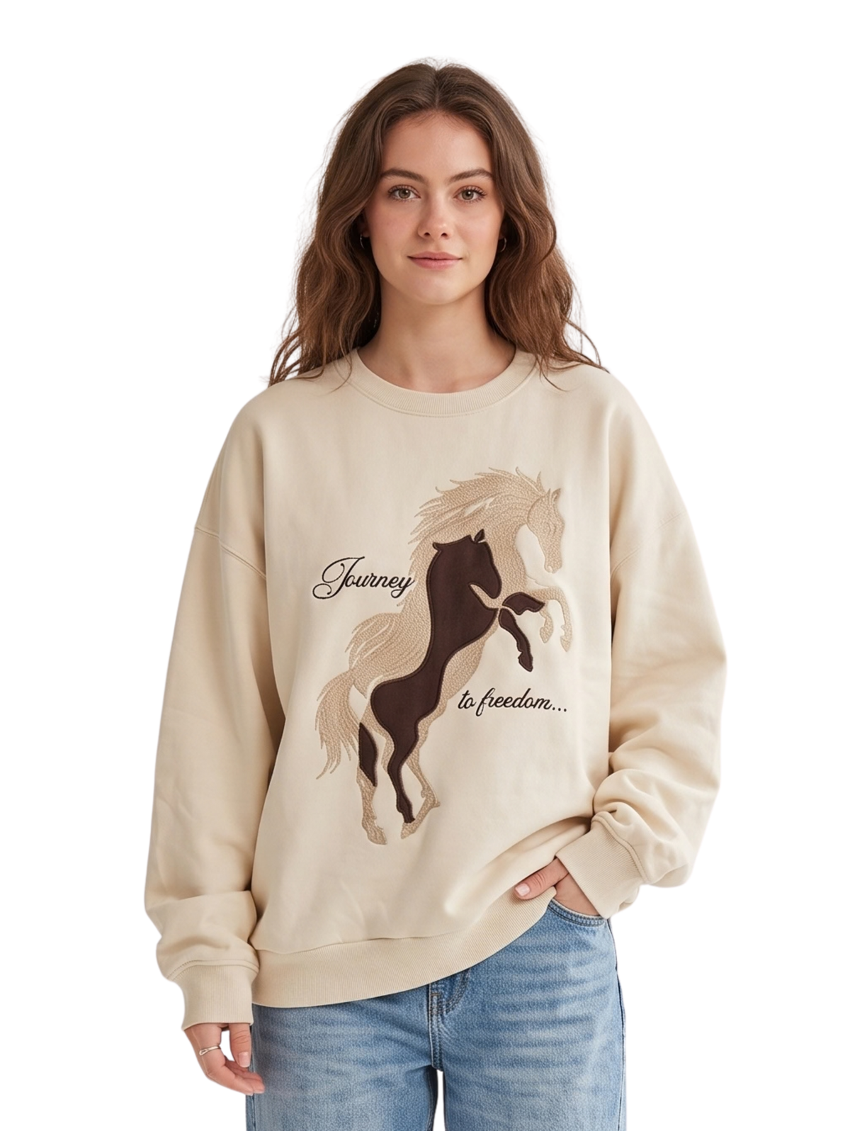 Beige Crewneck Pullover With Front Design