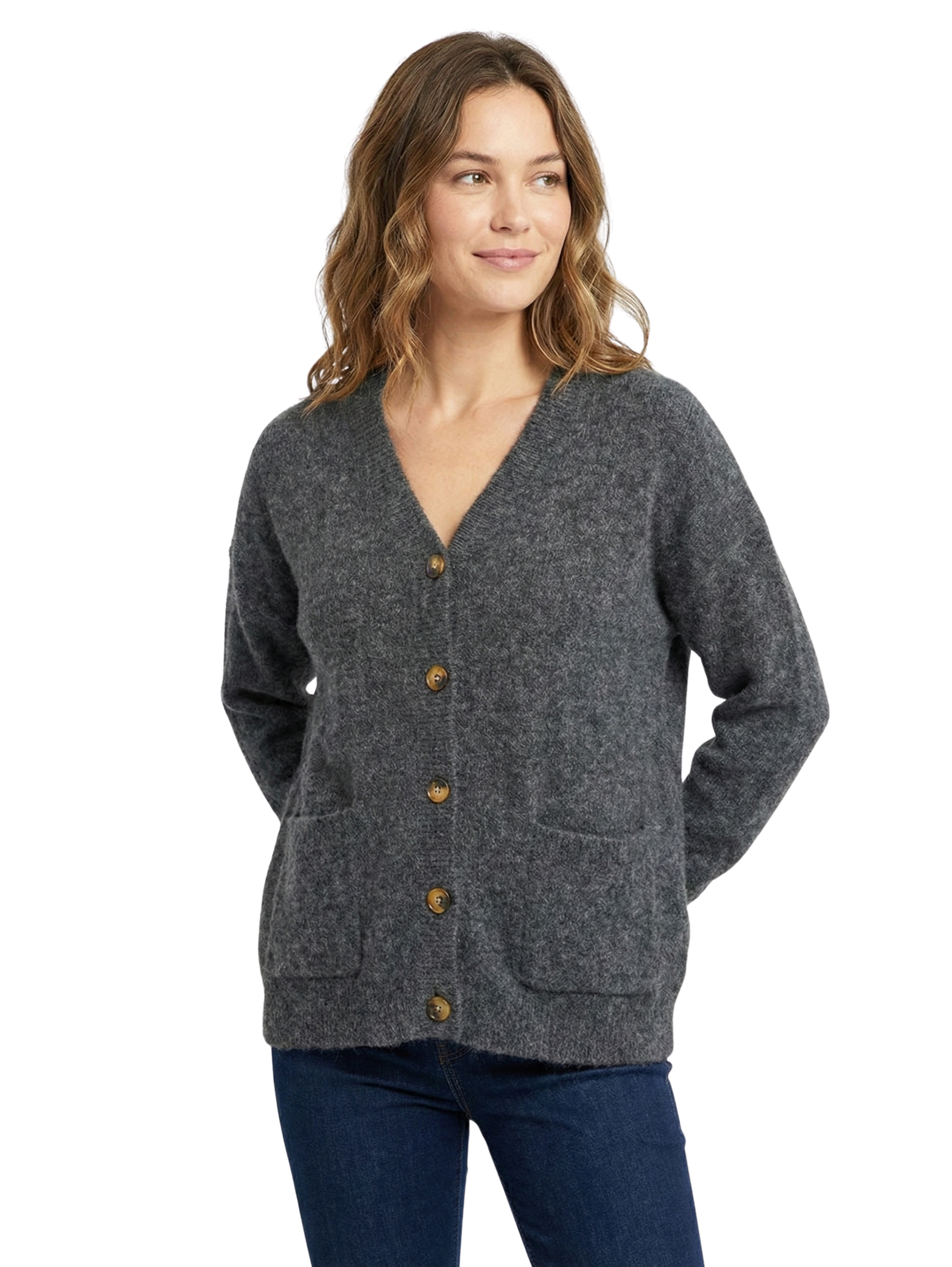 Long Sleeve Button Knitwear Dark Grey Cardigan