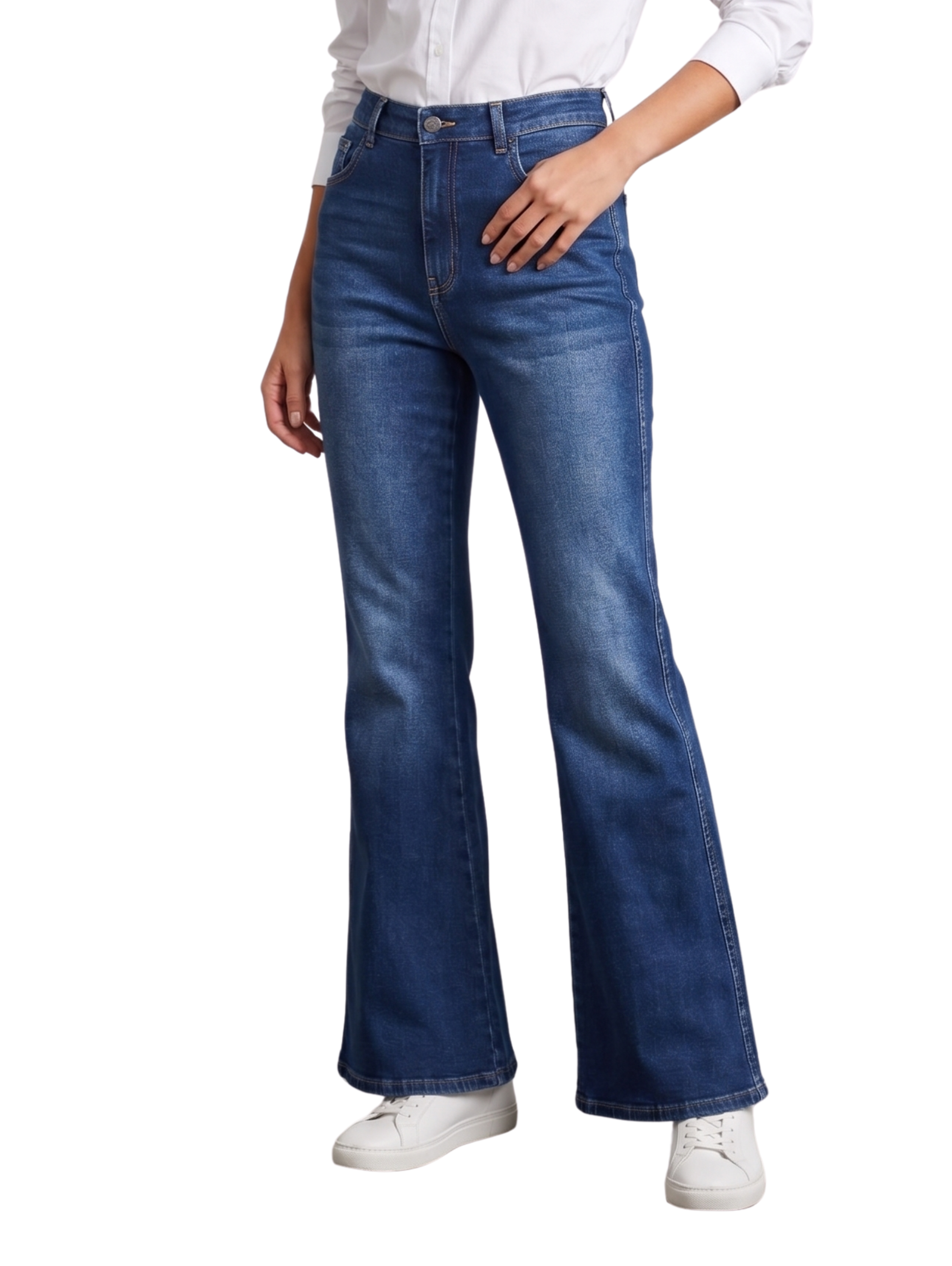 Dark Blue High Waist Flared Leg Denim Jeans