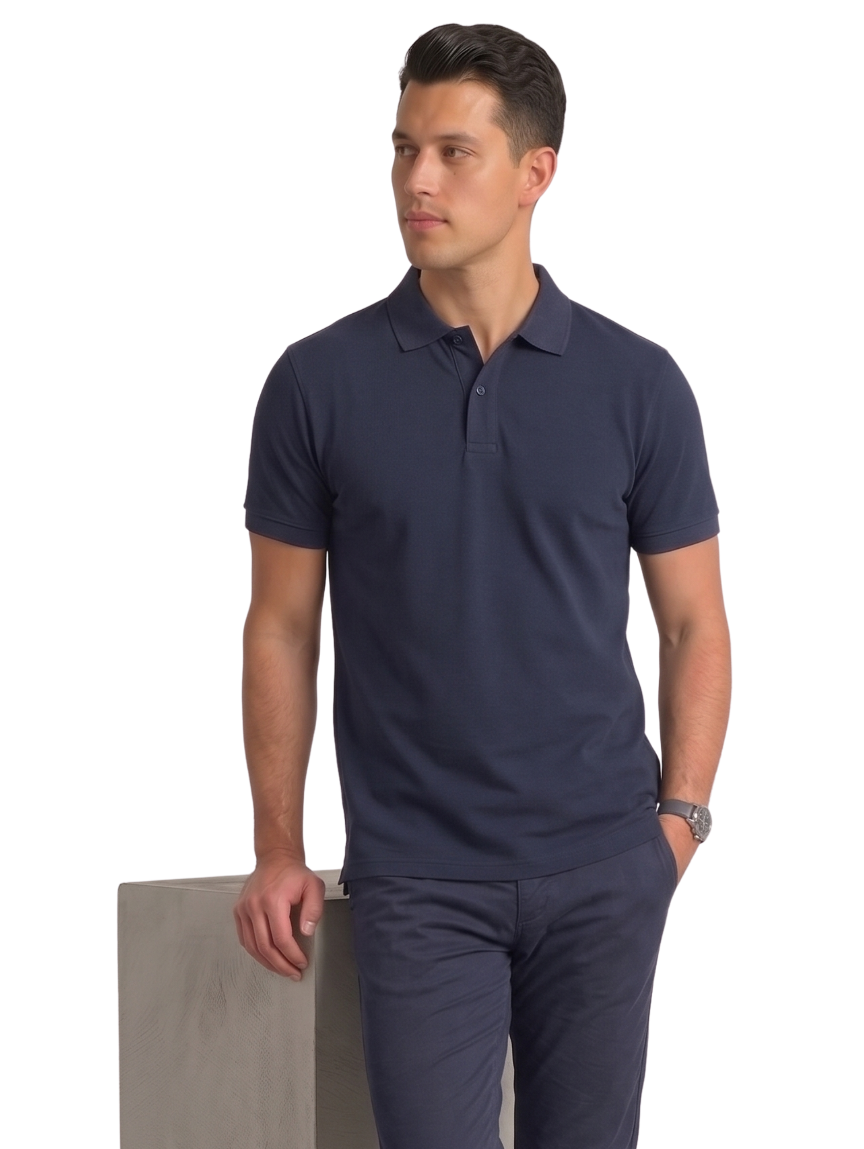 Navy Slim Fit Short Sleeved Polo