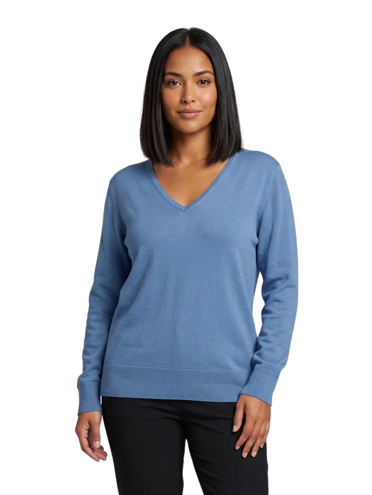 Blue Long Sleeved Pullover with V-Neck Line