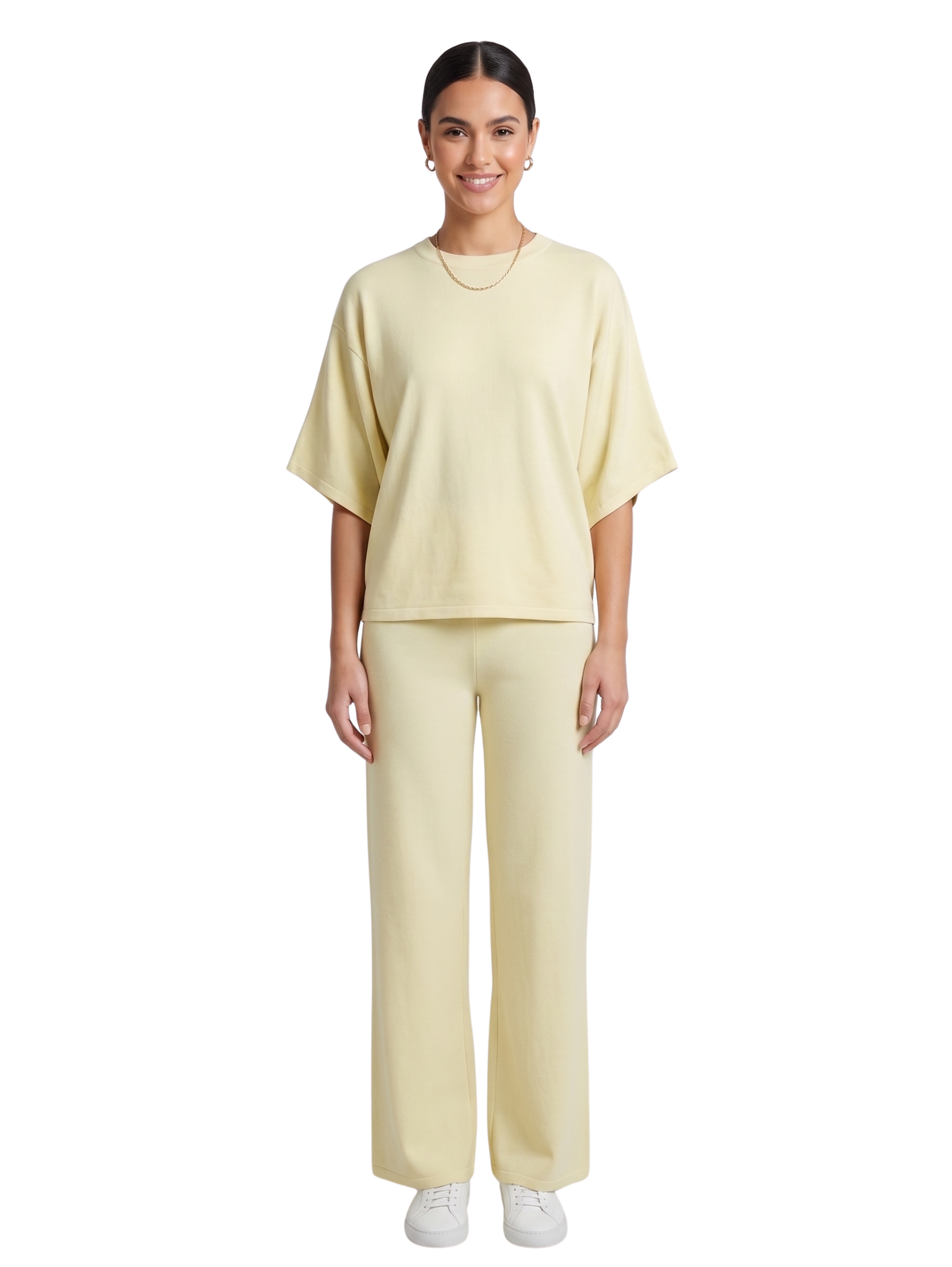 Yellow Two Piece Round Neck Pants Set