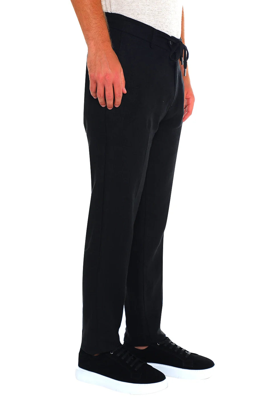 Black Linen Pant With Waisted Tie