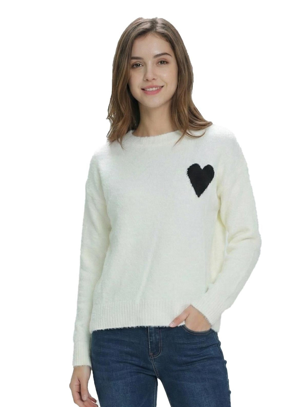 Off-white Long Sleeved Knitwear Pullover With Heart Design