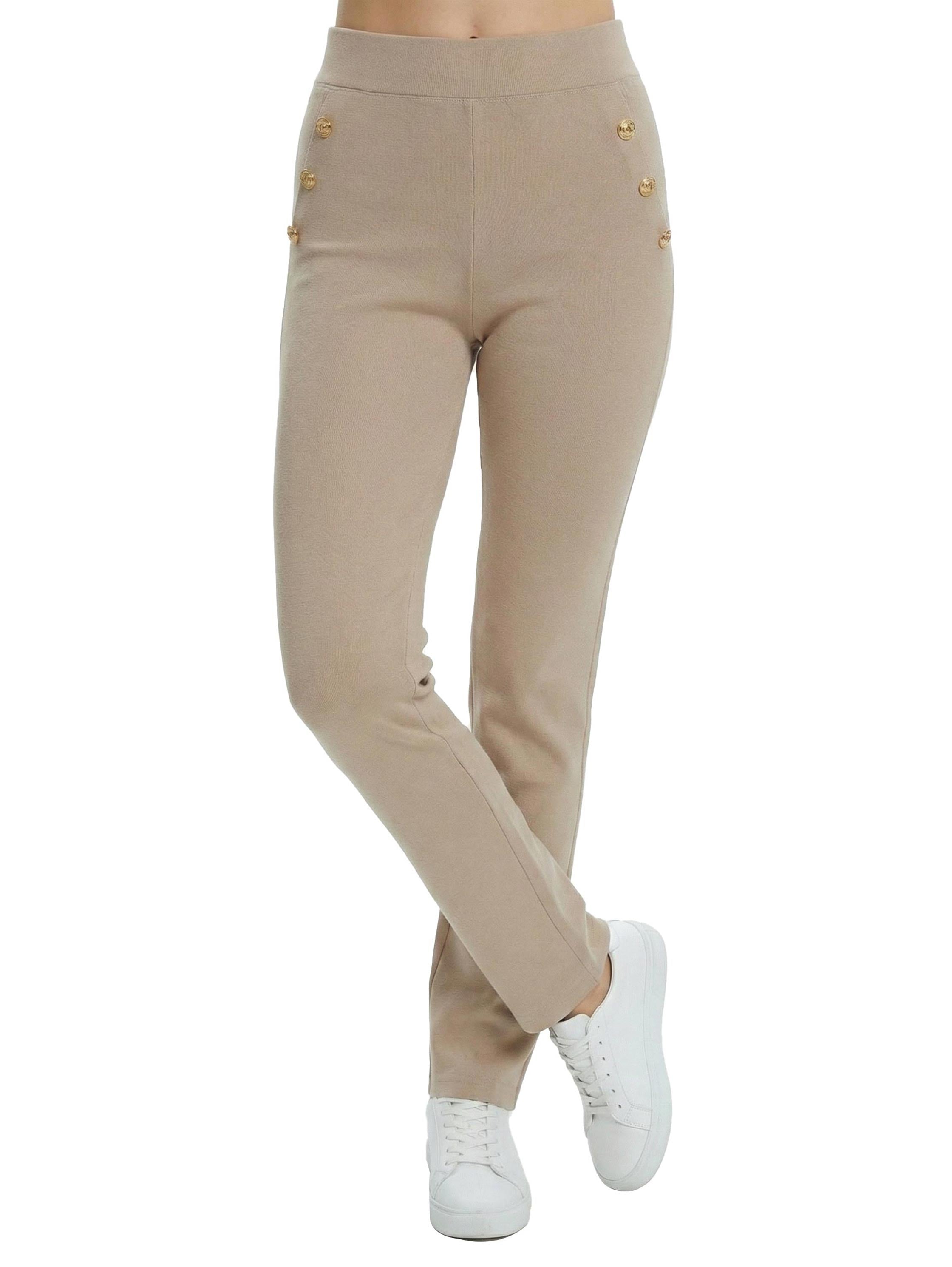 Cotton Beige Legging With Side Button Design