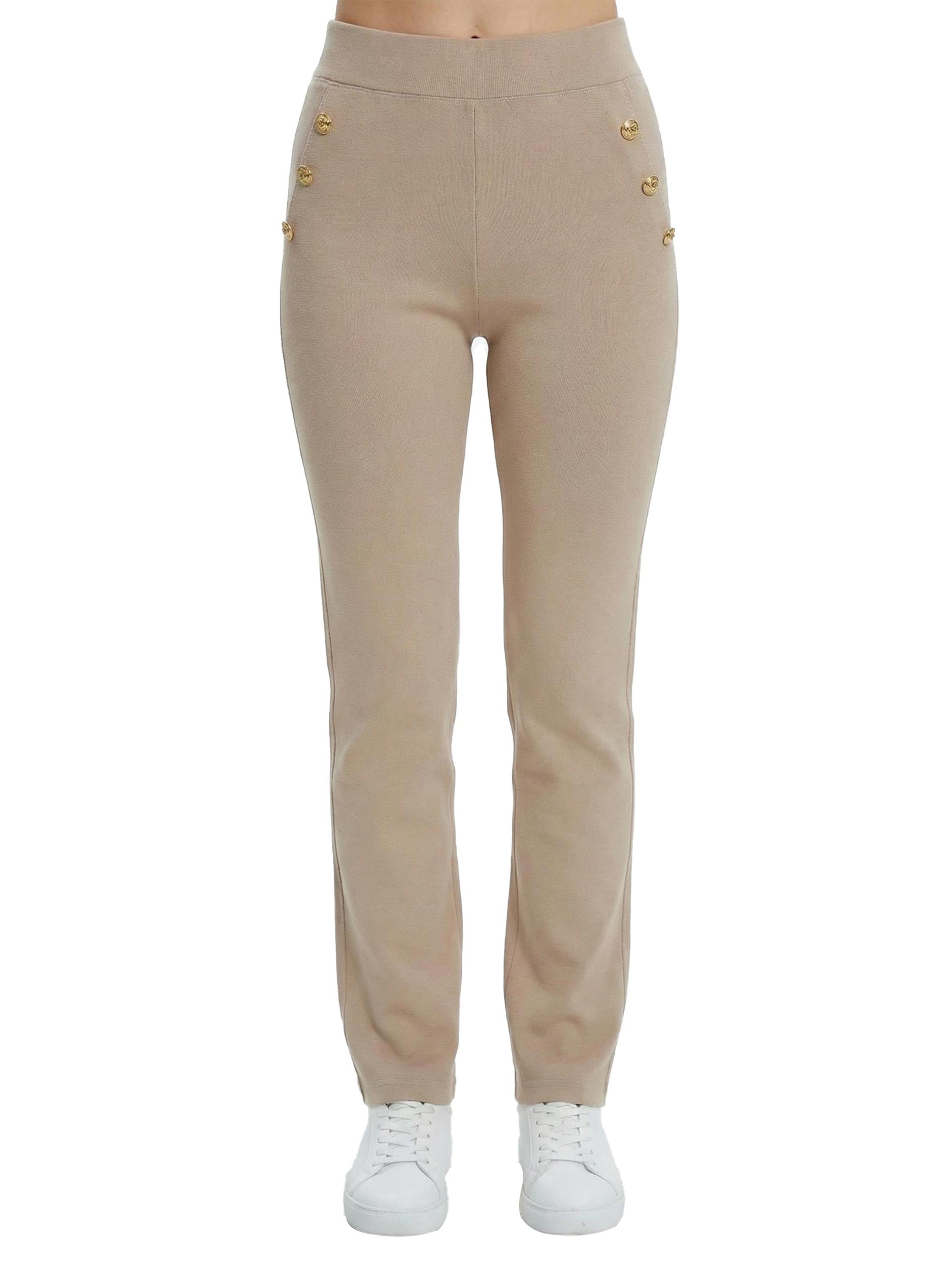 Cotton Beige Legging With Side Button Design