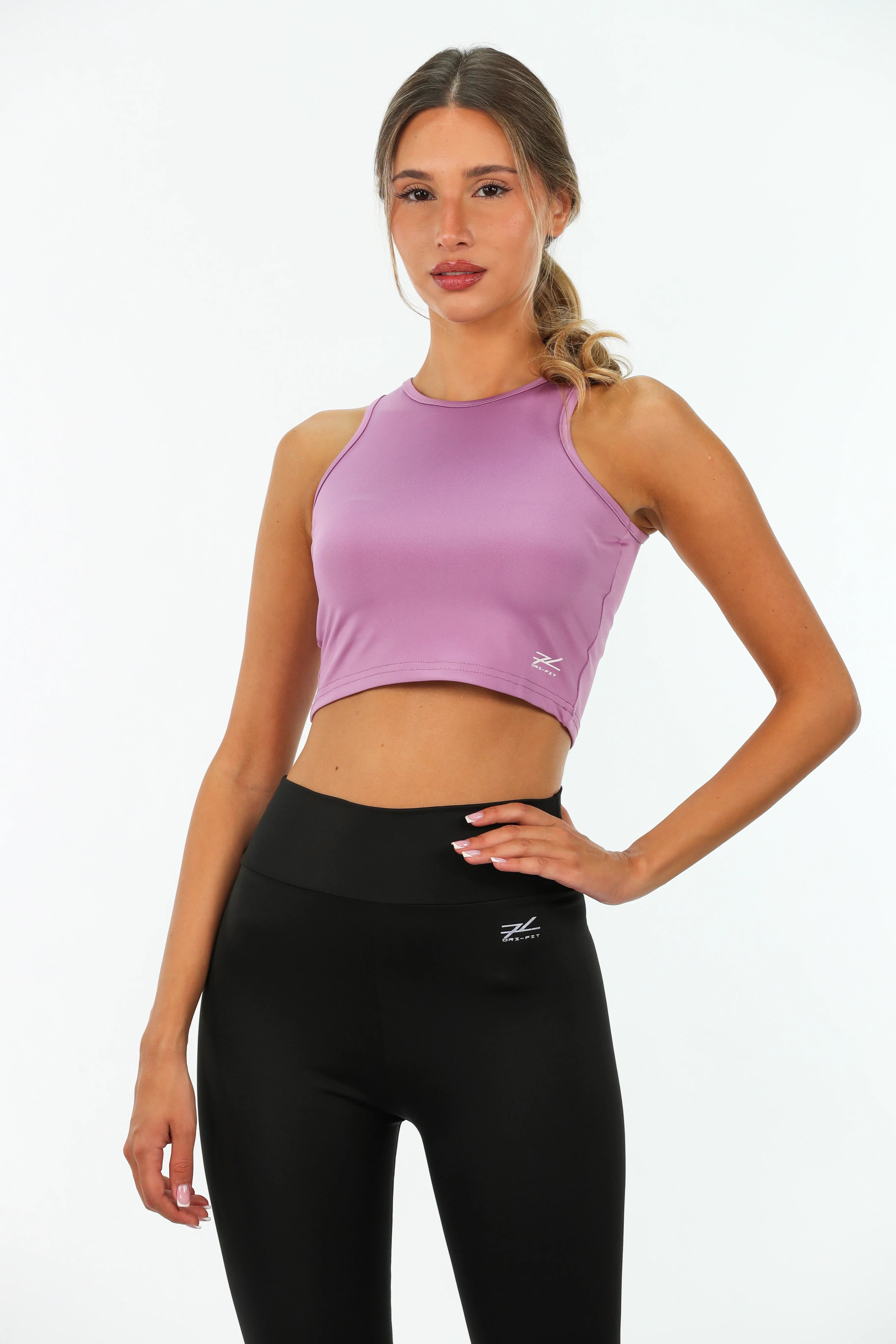 Purple Sport Crop Top With Logo Design