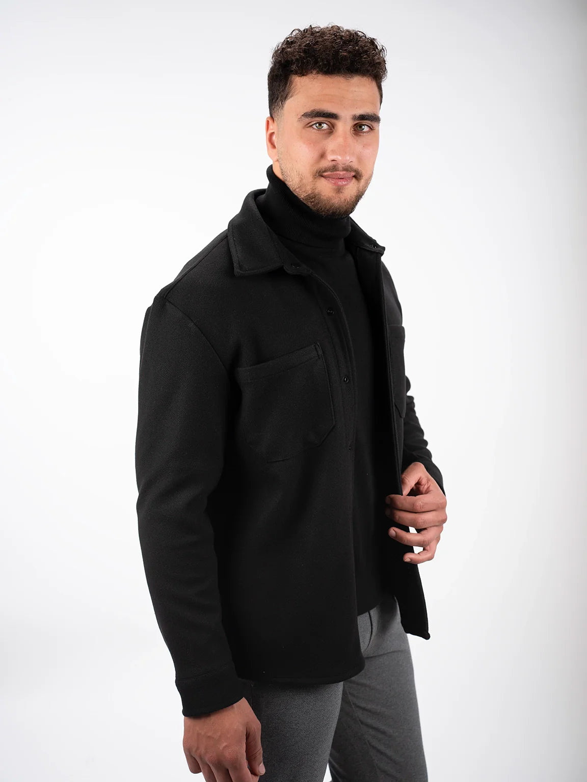 Buttoned Black Shirt Jacket