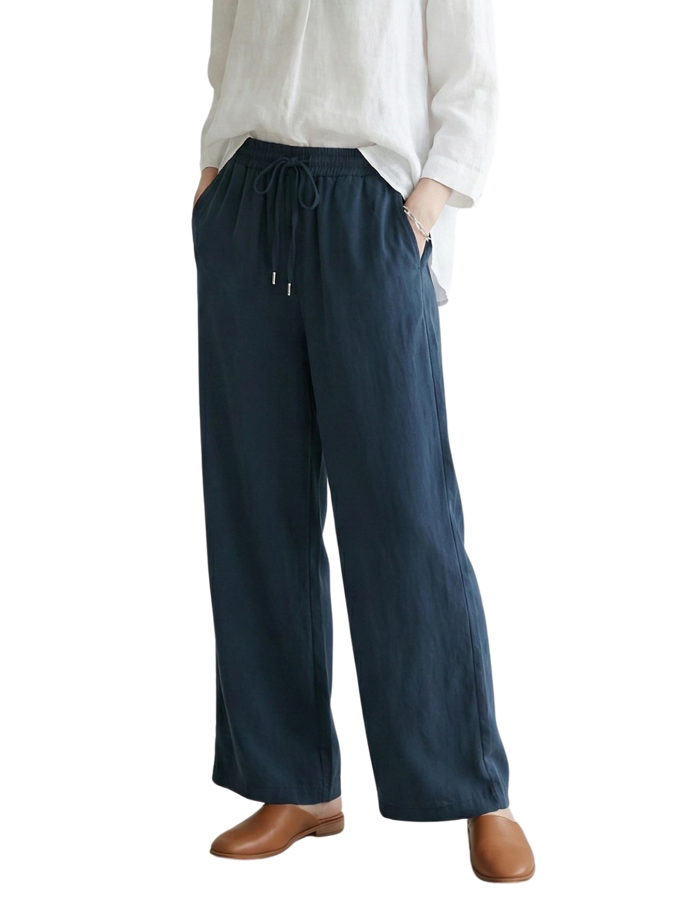 Navy Loose Fit Pant With Elastic Waist