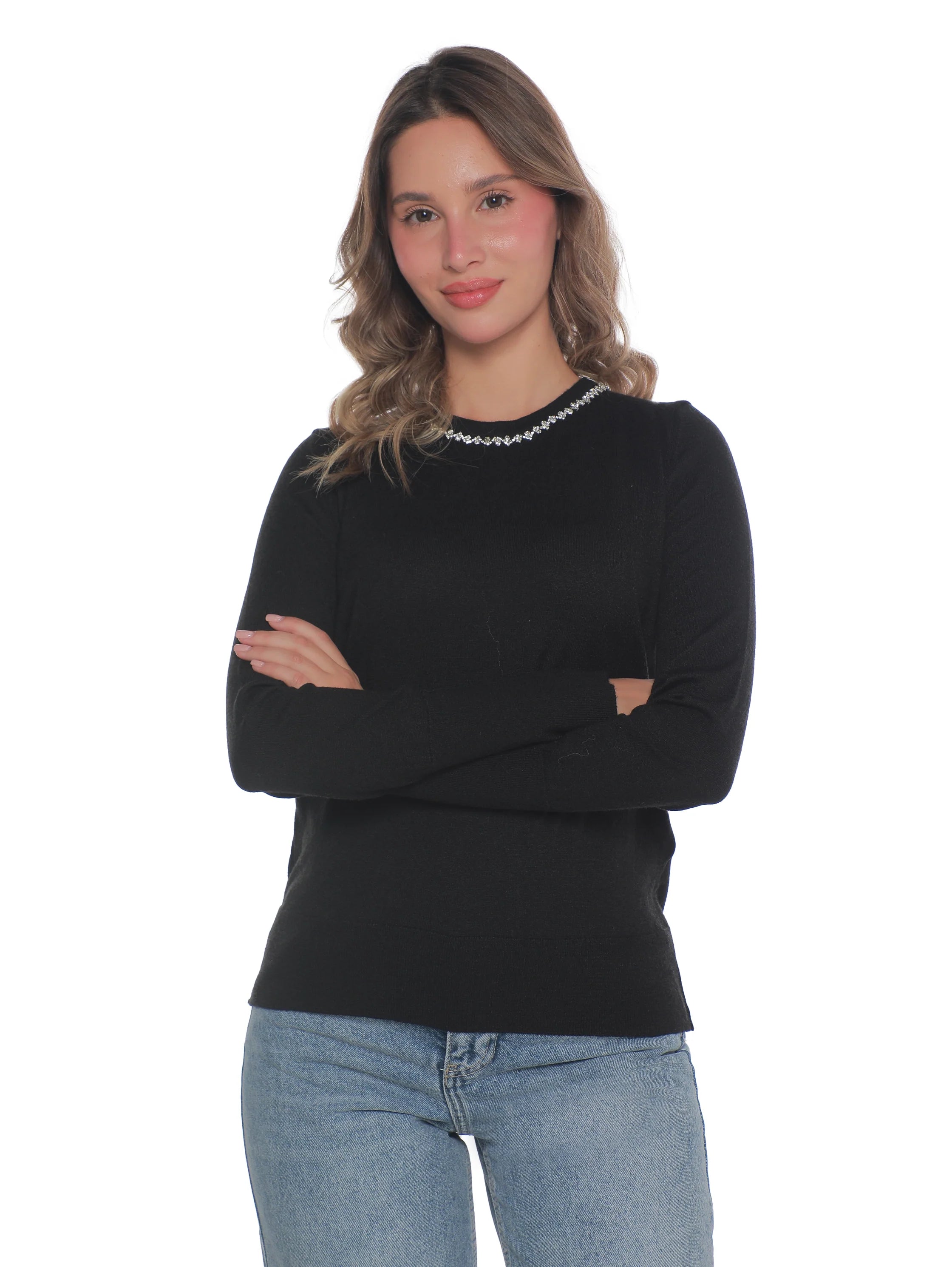 Black Soft Pullover With Necklace Attached Design