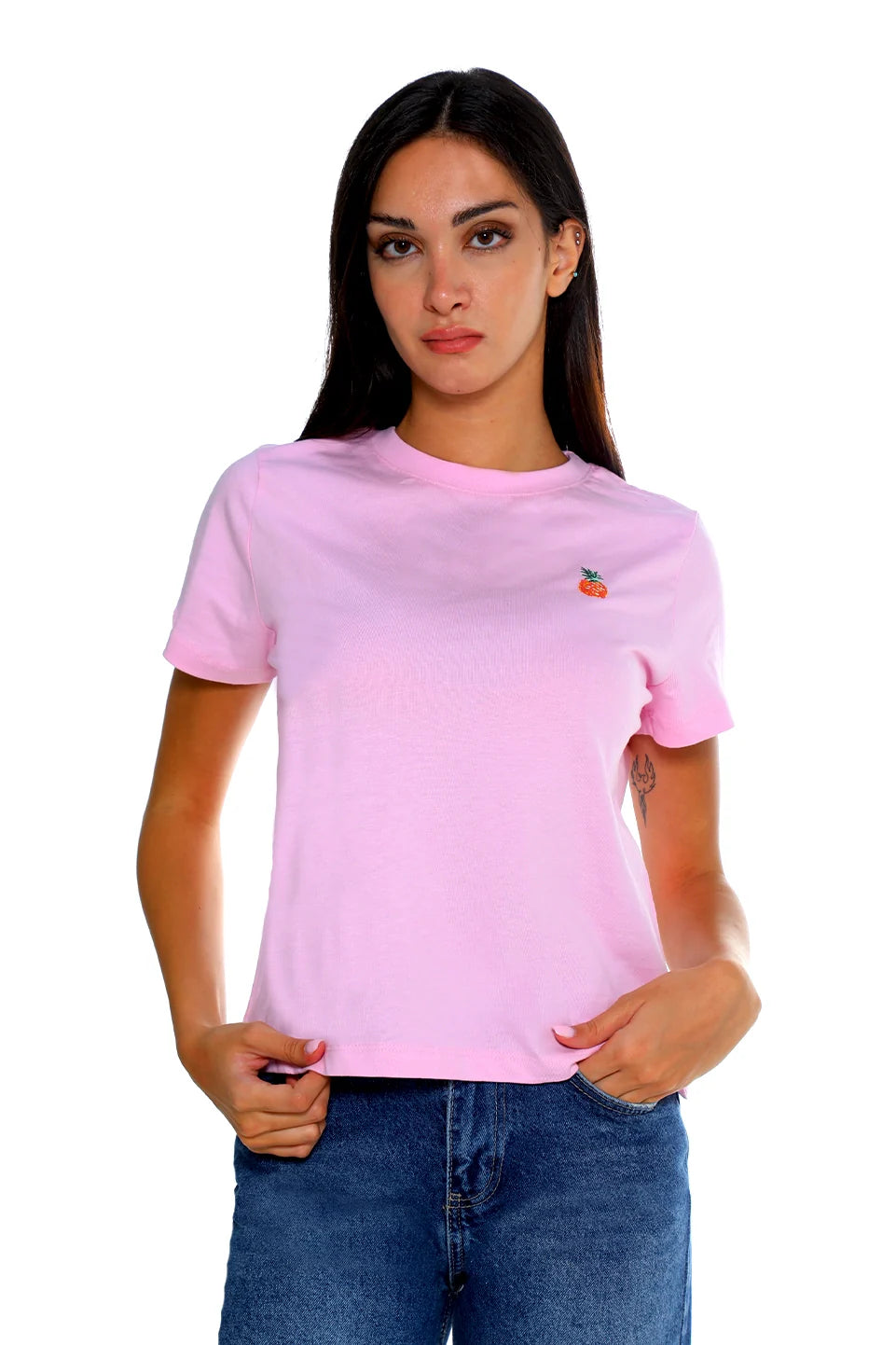 Pink Cotton T-shirt With Small Pineapple Design