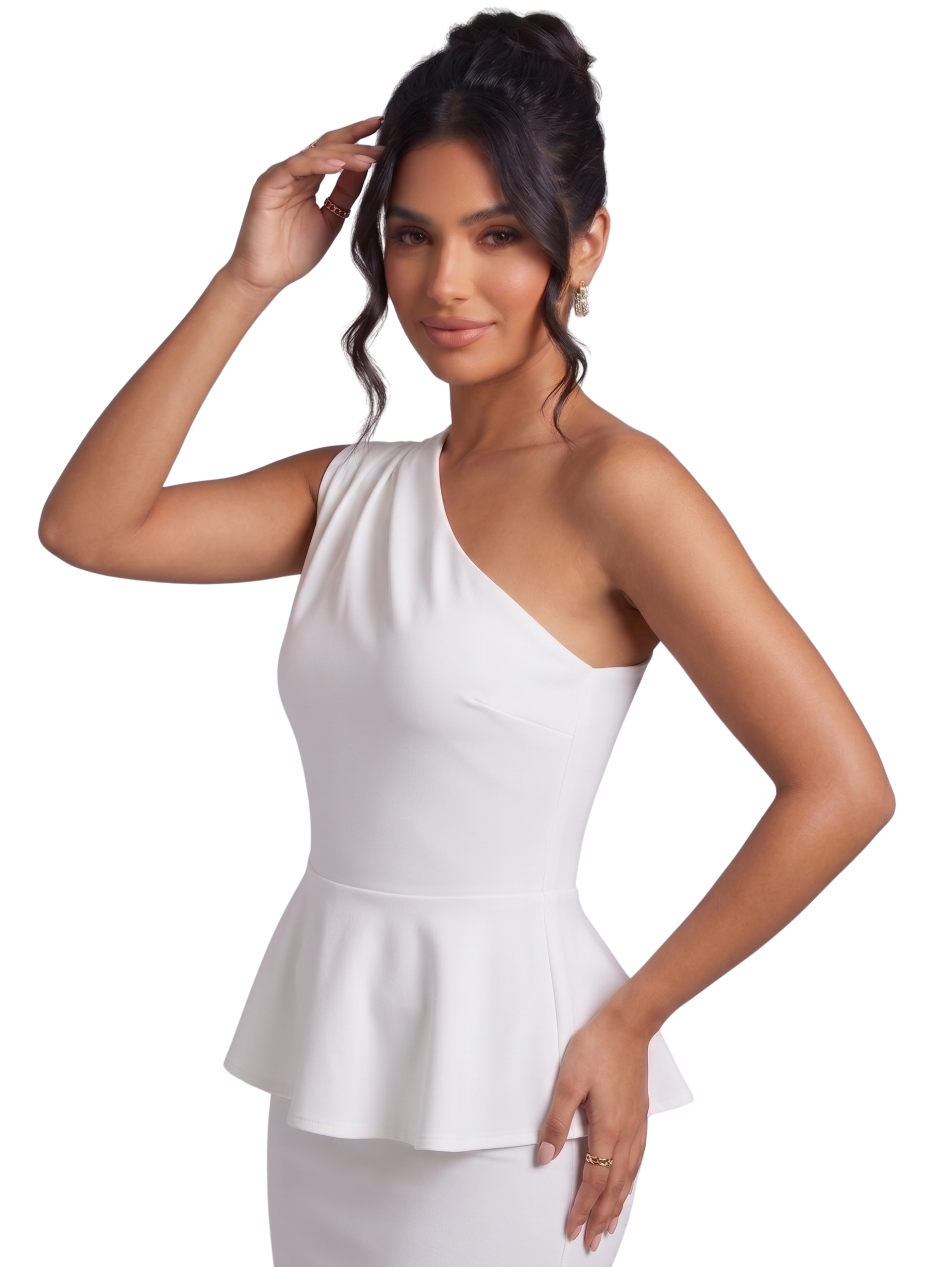 White One Shoulder Peplum Top