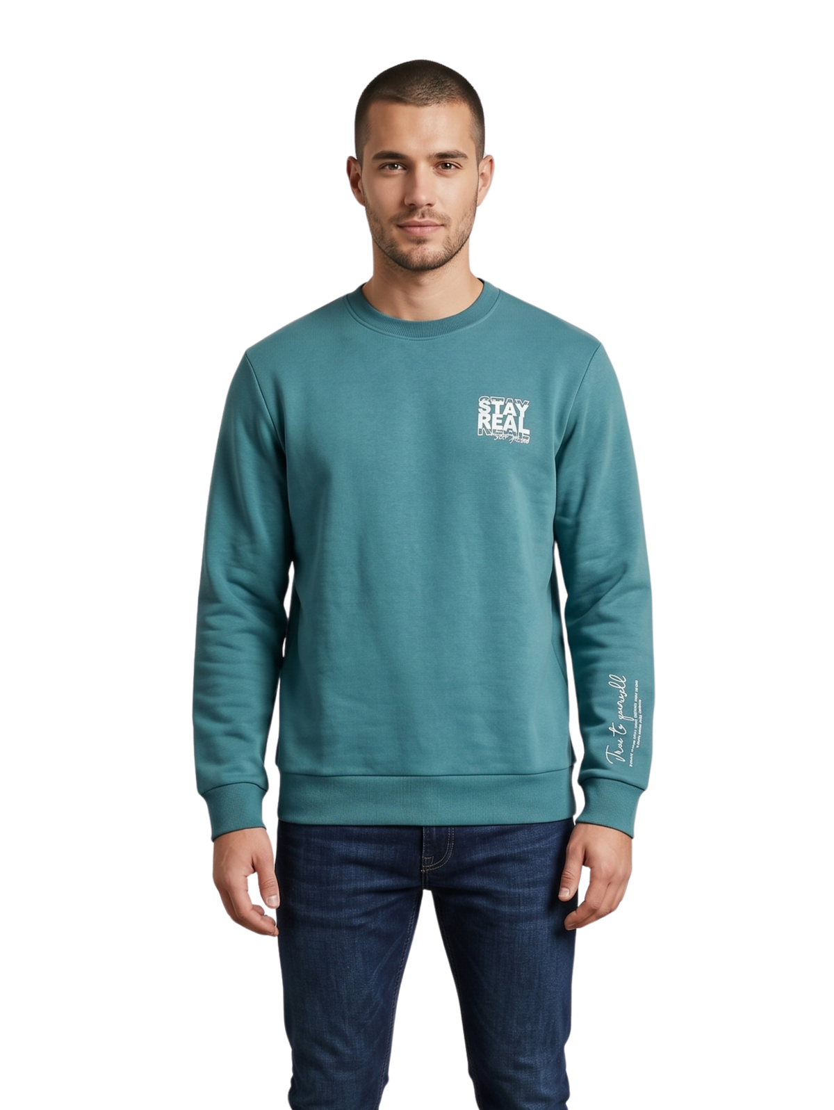 Teal Sweater With Front Graphic Design
