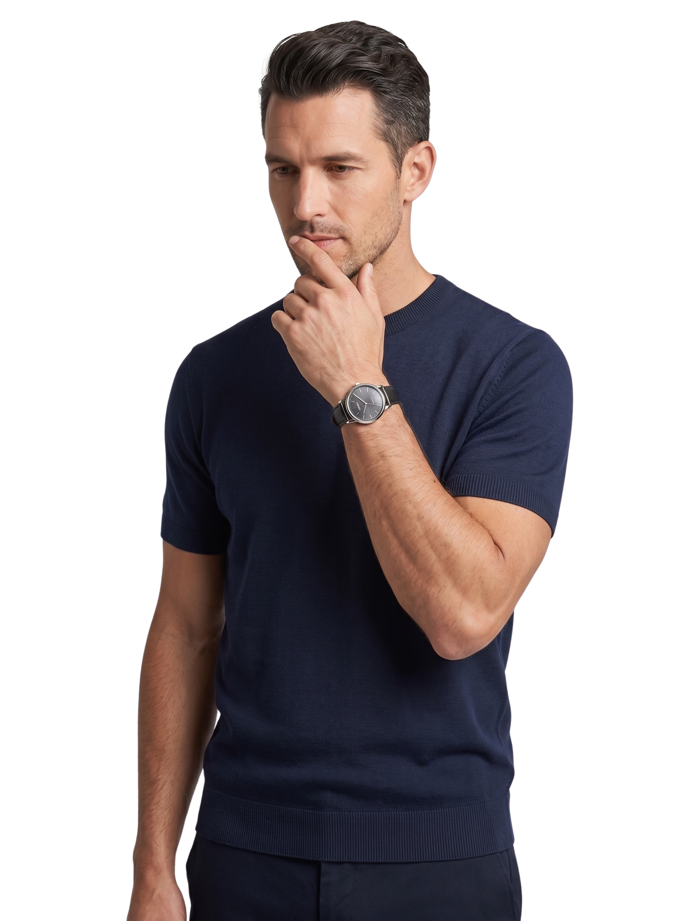 Navy Round Neck Short Sleeved Plain T-Shirt
