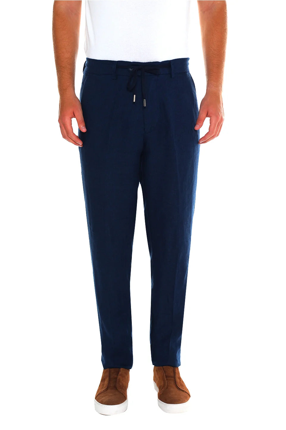 Navy Linen Pant With Waisted Tie
