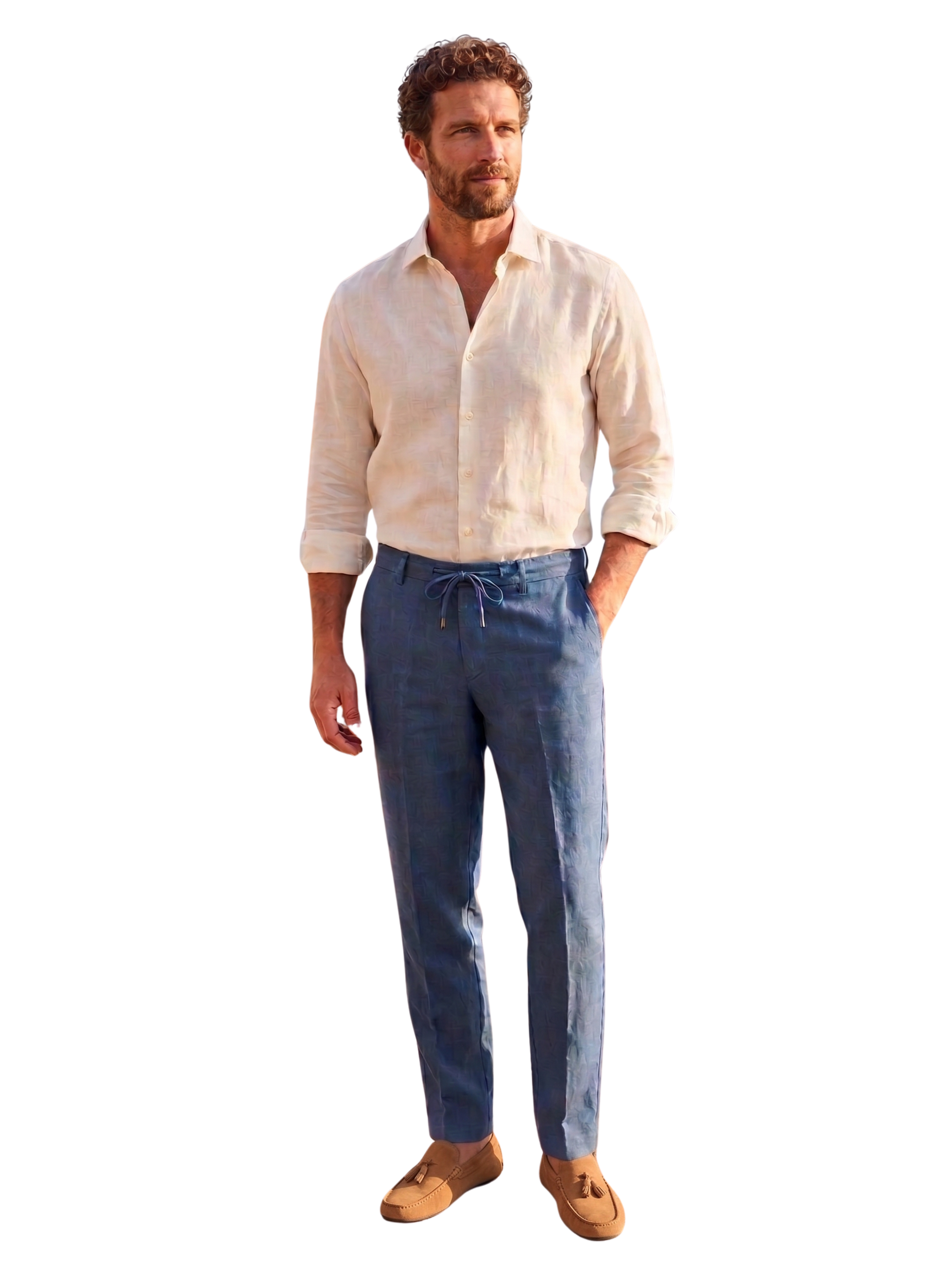Indigo Tailored Linen Drawstring Pants